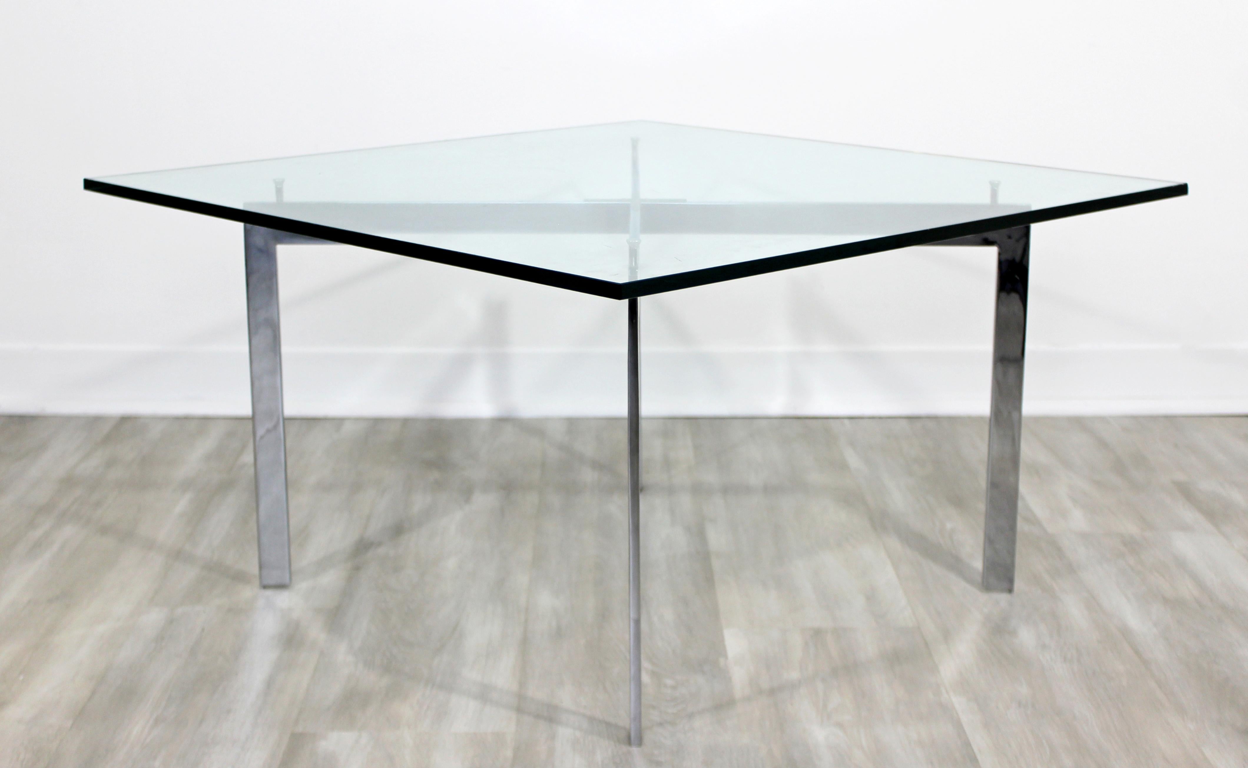 American Mid-Century Modern Bennett Geiger Square Chrome Glass Coffee Table X Base 1970s