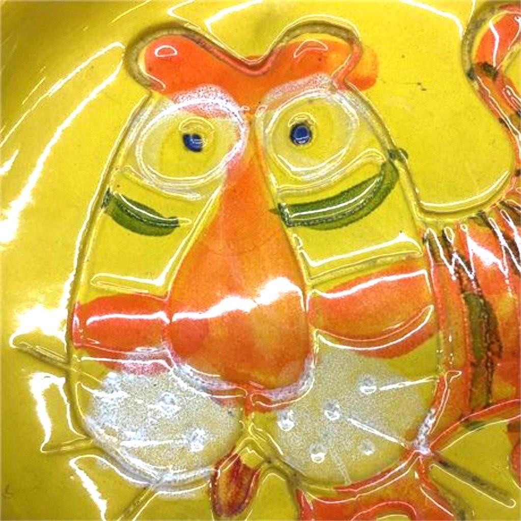 Mid-Century Modern Bennett Walsh Pacific Stoneware Yellow Tiger Ashtray In Good Condition For Sale In Charleston, SC