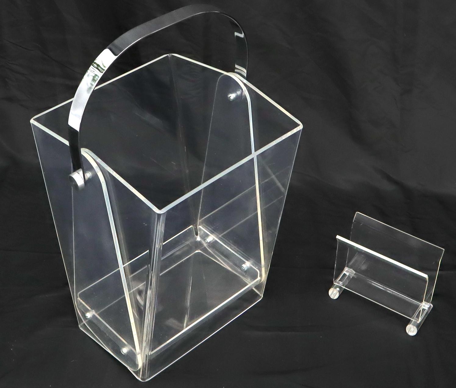 American Mid-Century Modern Bent Lucite & Chrome Paper Basket & Letter Holder For Sale