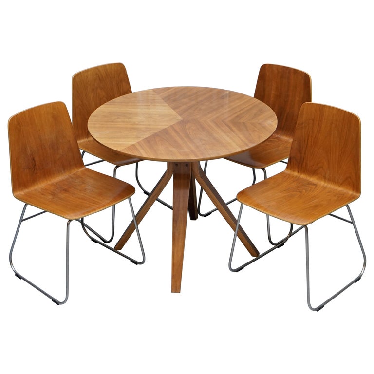 MidCentury Modern Bent Plywood Dining Table and Four Chairs with