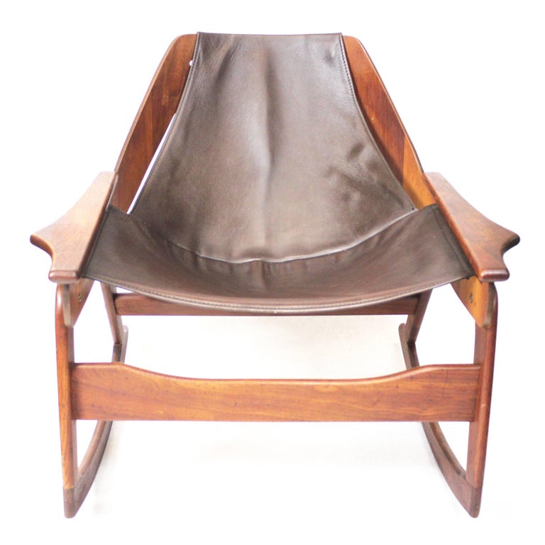 Mid-Century Modern Bent Plywood Leather Sling Rocking ...