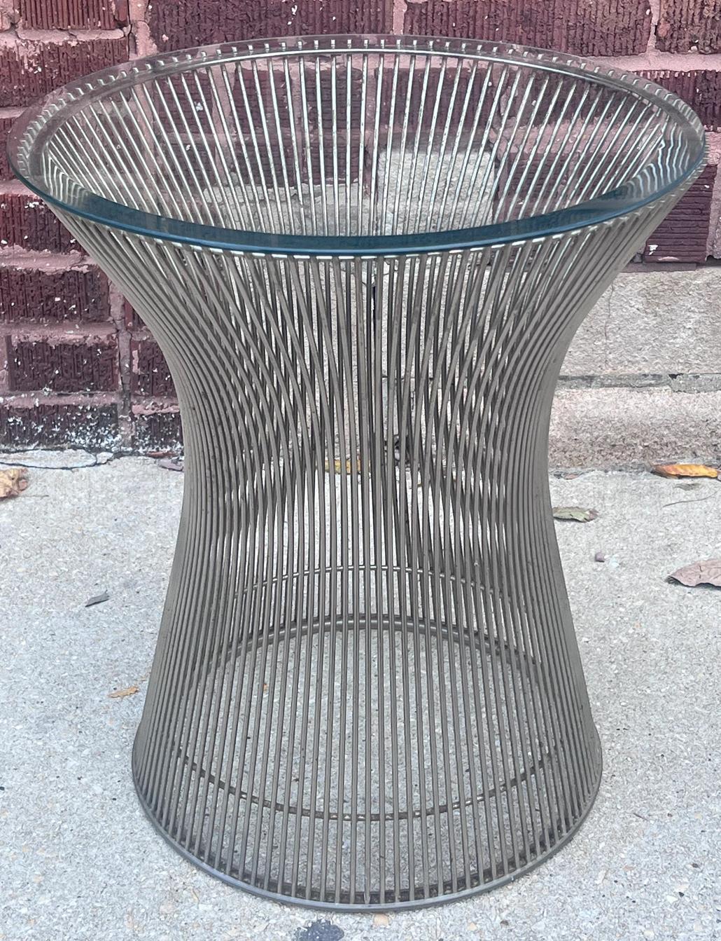 Hand-Crafted Mid Century Modern Bent Wire Nickel Side Table by Warren Platner for Knoll For Sale