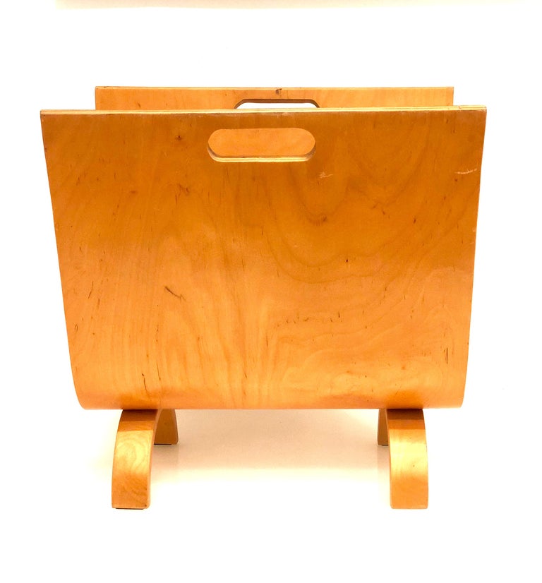 MidCentury Modern Bent Wood Magazine Holder with Handles at 1stDibs