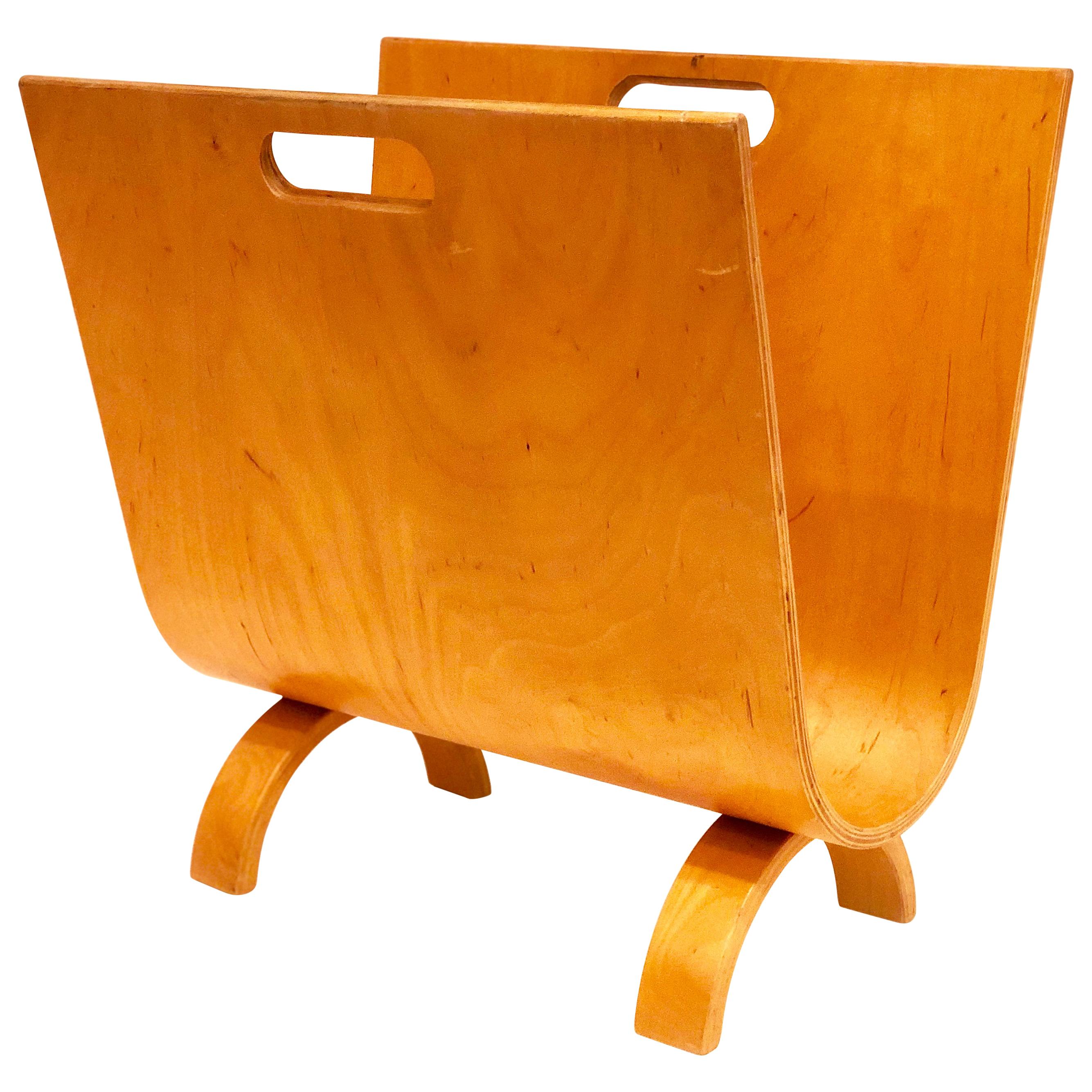 Mid-Century Modern Bent Wood Magazine Holder with Handles
