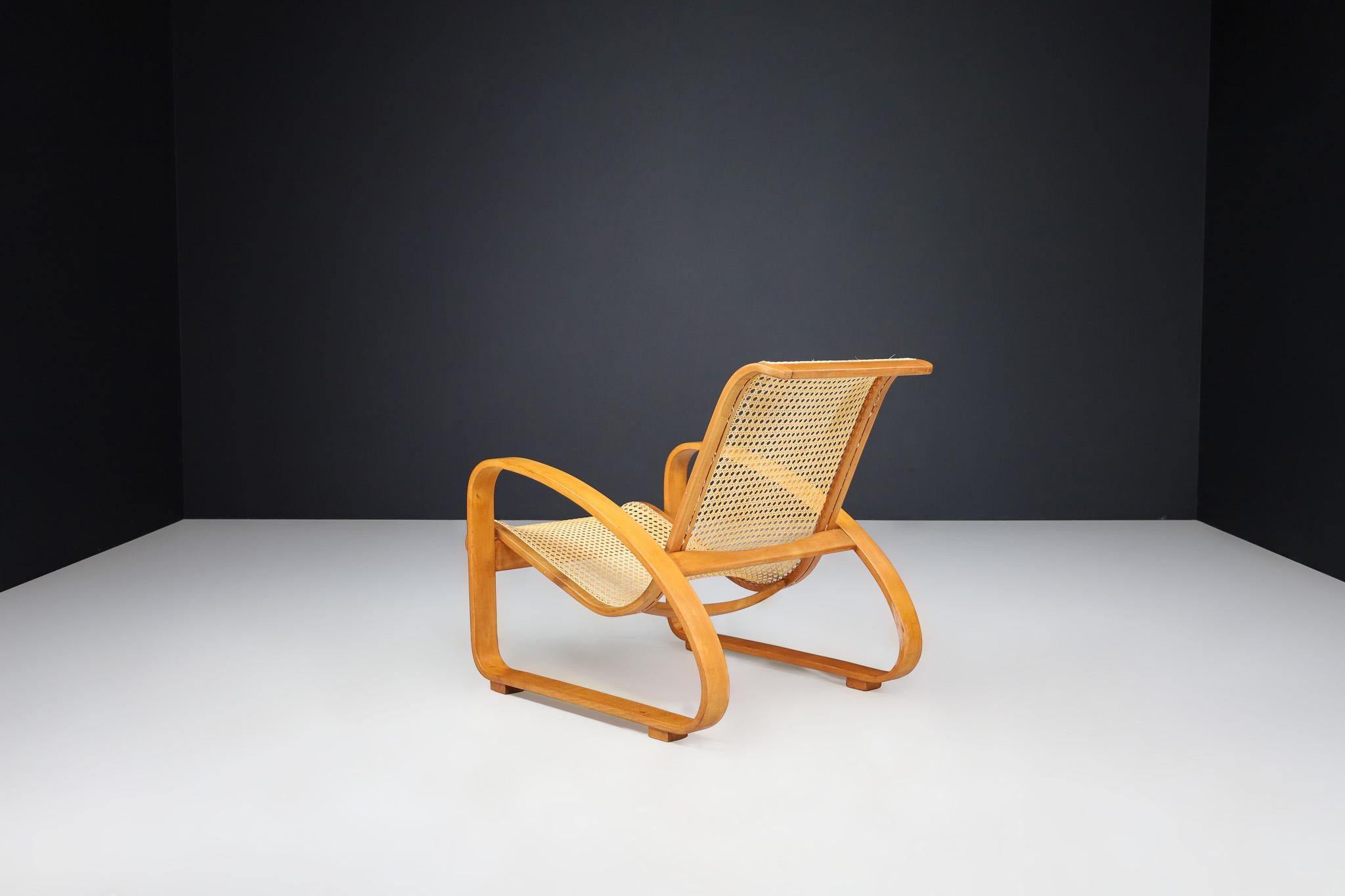 Vimini Sedia da salotto in legno di bengala e vimini della modernità di metà secolo, Italia, anni '60 in vendita