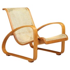 Mid-Century Modern Bentwood and Wicker Lounge Chair, Italy, 1960s