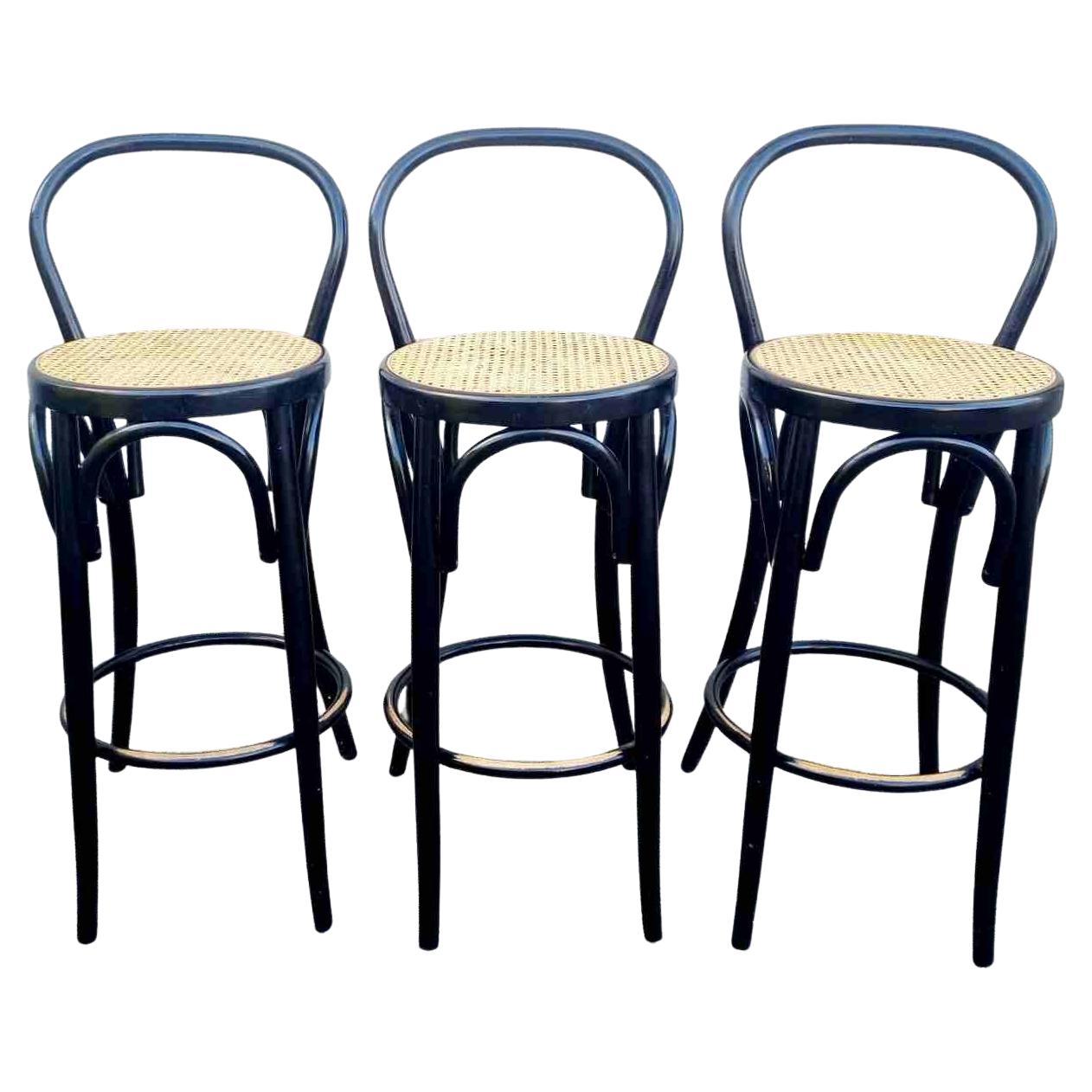 Mid-Century Modern Bentwood Bar Stools in Thonet Style, Italy 80s, Set of 3