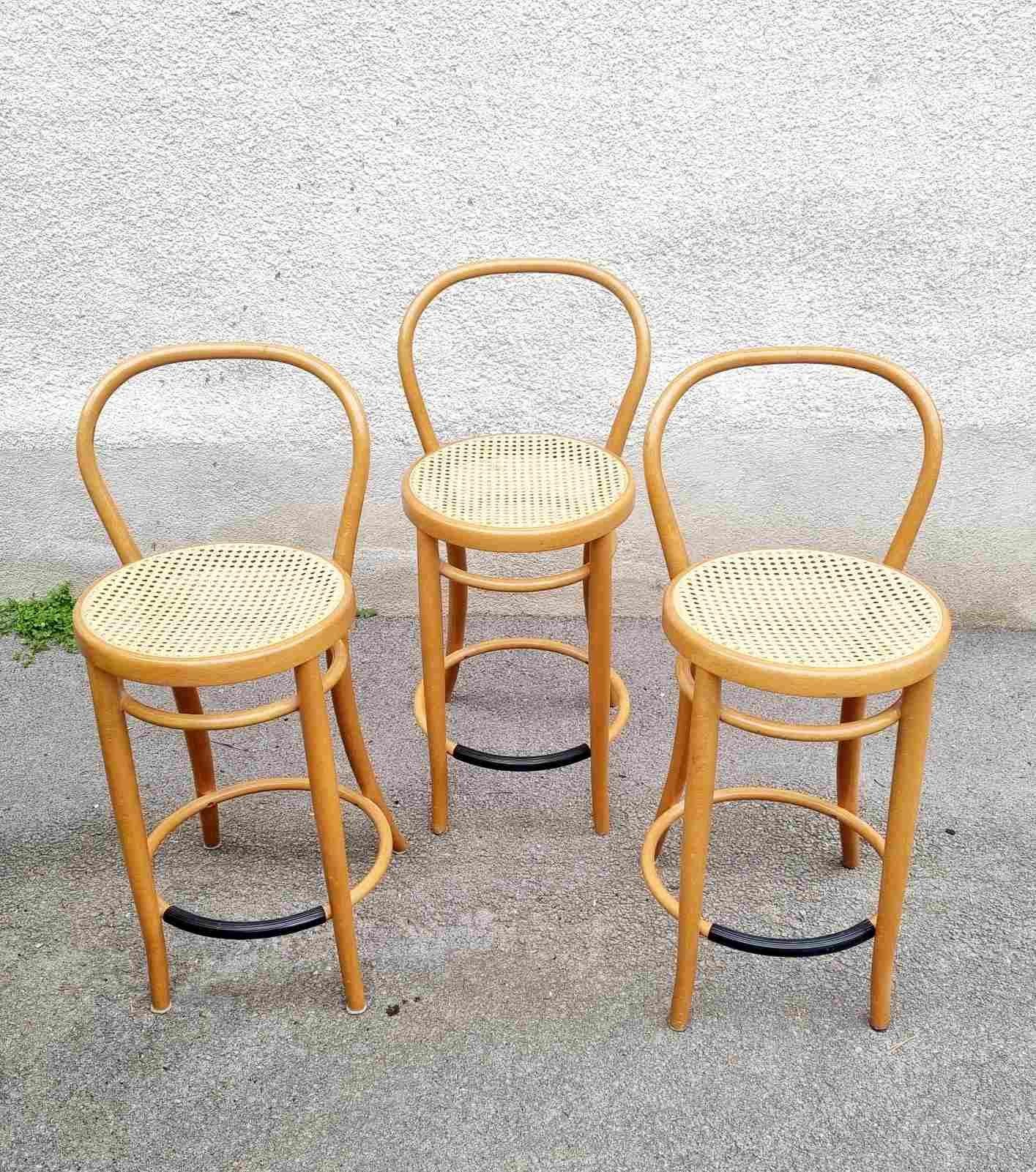 Mid Century Modern Bentwood Bar Stools, Thonet Style Chairs, Italy 80a For Sale 3