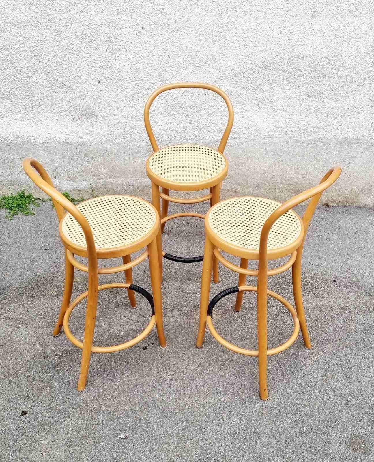 Mid Century Modern Bentwood Bar Stools, Thonet Style Chairs, Italy 80a For Sale 5