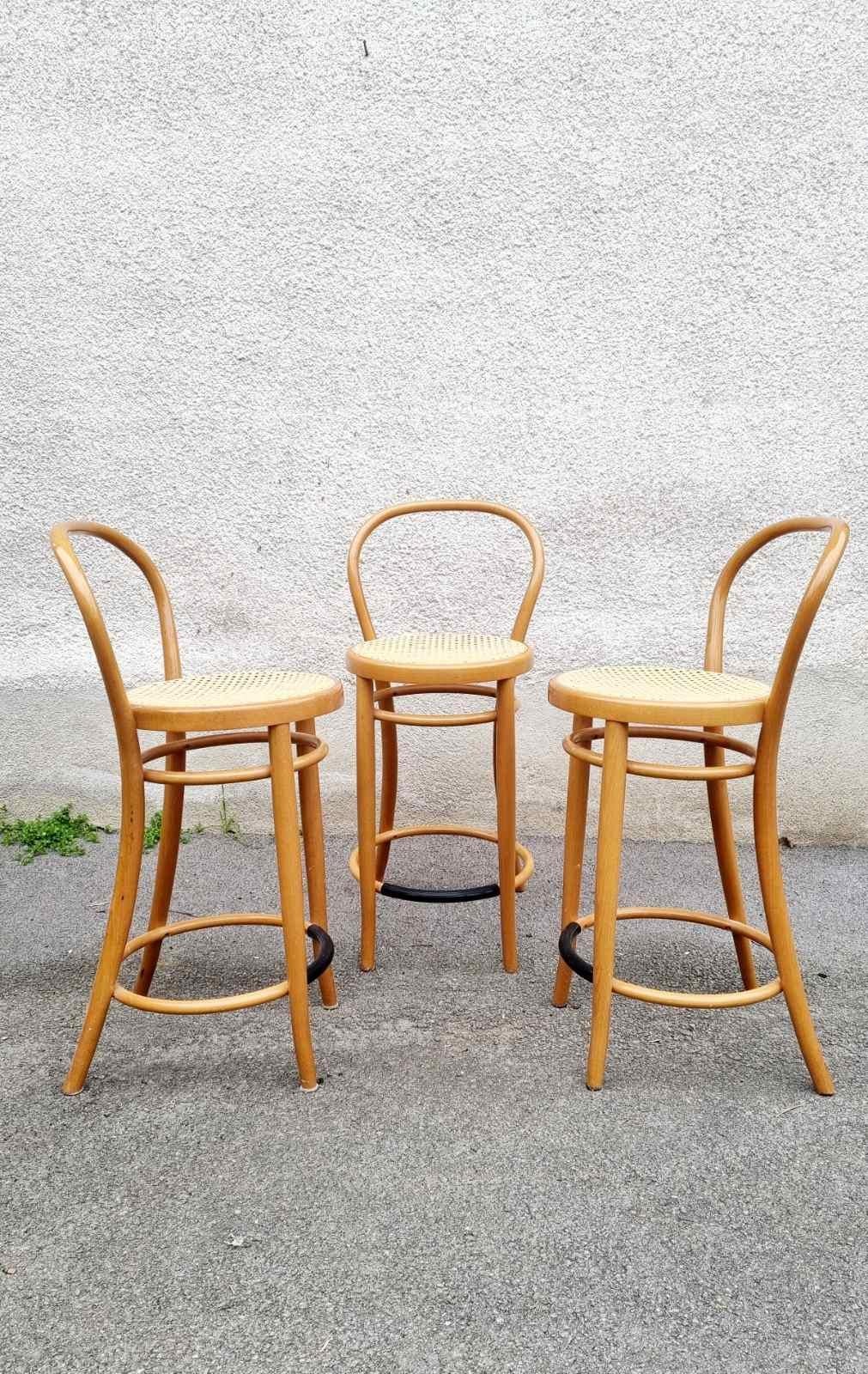 Mid Century Modern Bentwood Bar Stools, Thonet Style Chairs, Italy 80a For Sale 8