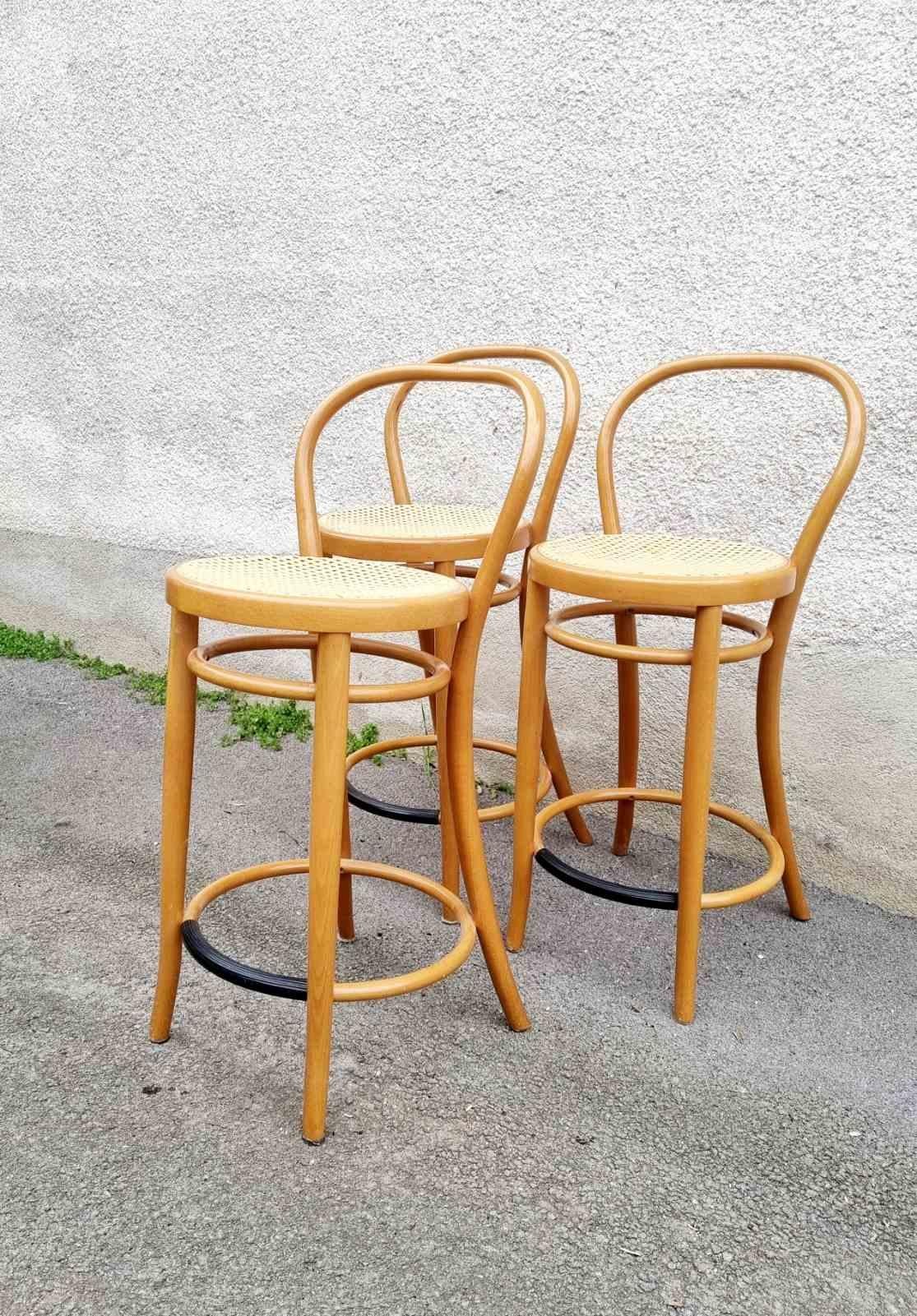 Art Nouveau Mid Century Modern Bentwood Bar Stools, Thonet Style Chairs, Italy 80a For Sale