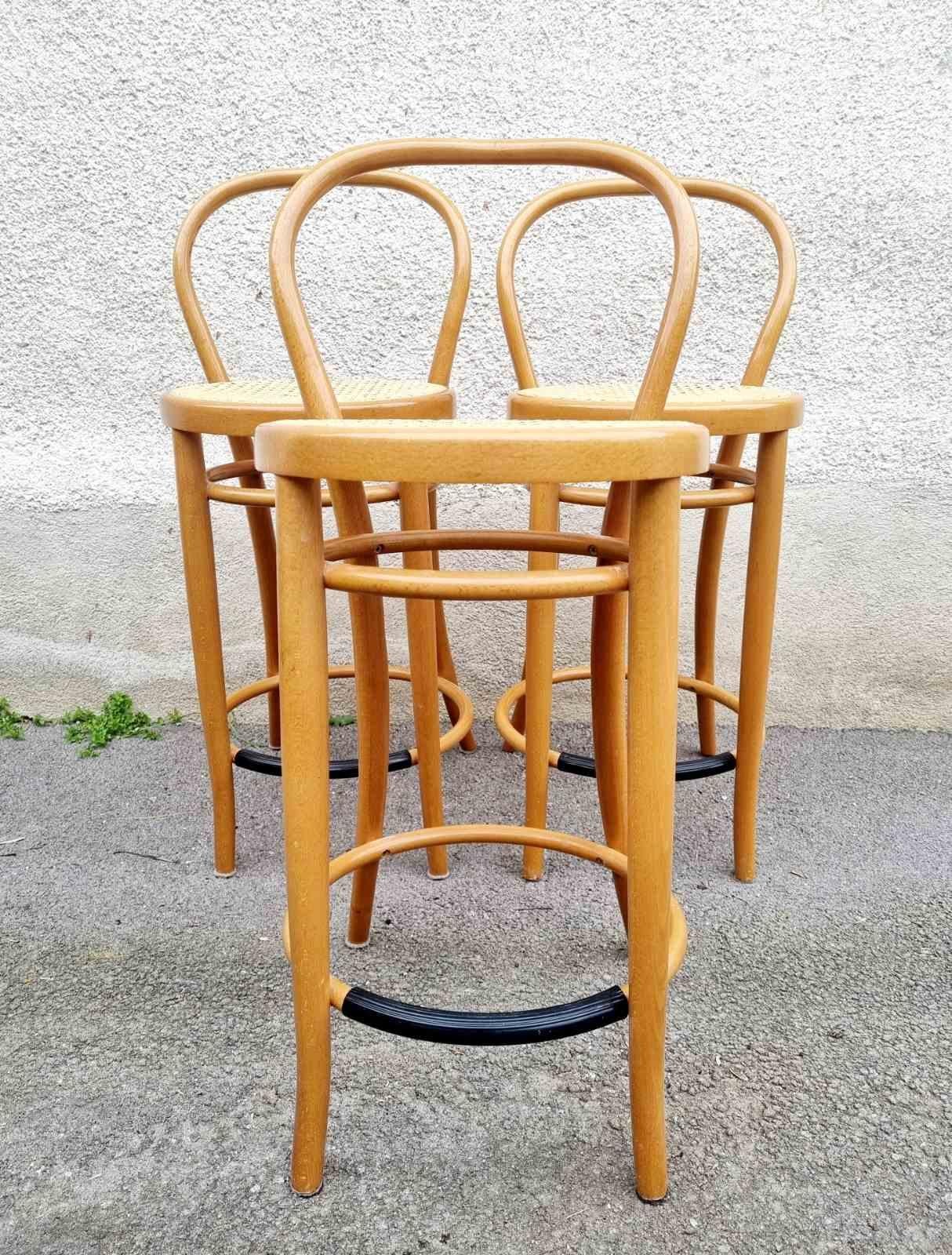 Late 20th Century Mid Century Modern Bentwood Bar Stools, Thonet Style Chairs, Italy 80a For Sale