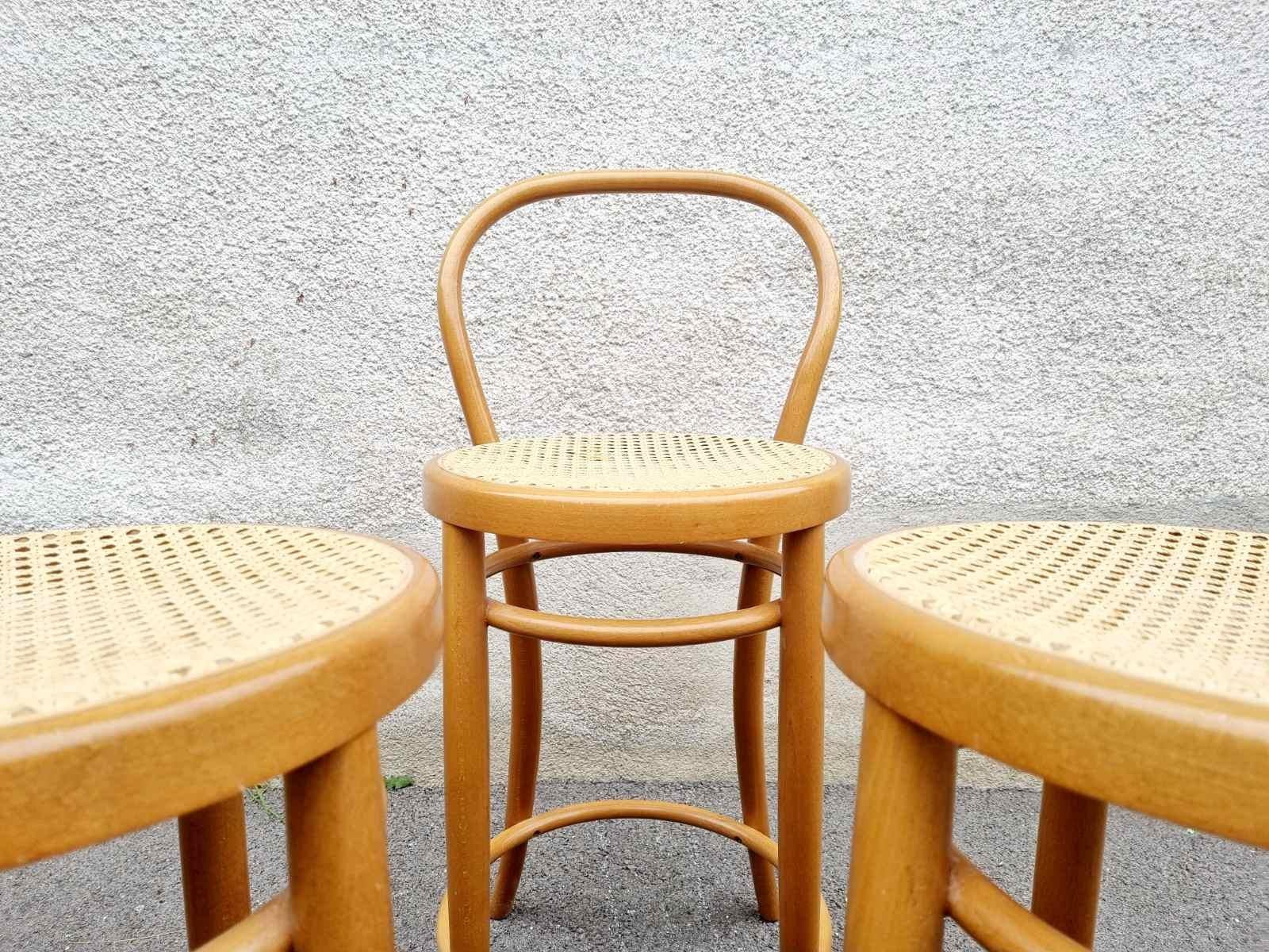 Rattan Mid Century Modern Bentwood Bar Stools, Thonet Style Chairs, Italy 80a