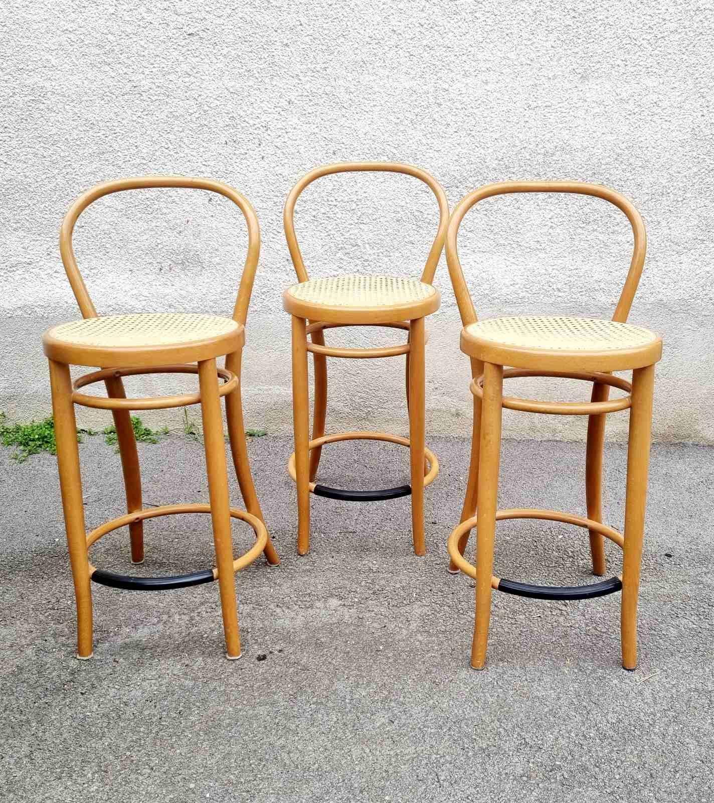 Mid Century Modern Bentwood Bar Stools, Thonet Style Chairs, Italy 80a For Sale 1