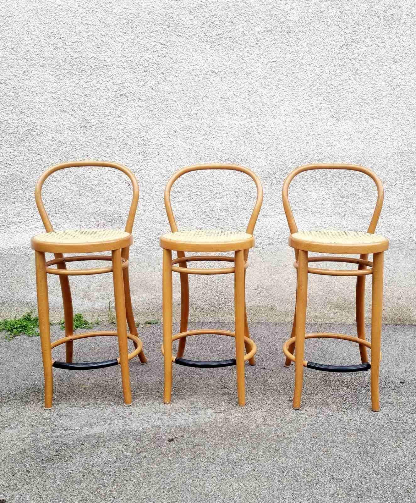 Mid Century Modern Bentwood Bar Stools, Thonet Style Chairs, Italy 80a For Sale 2