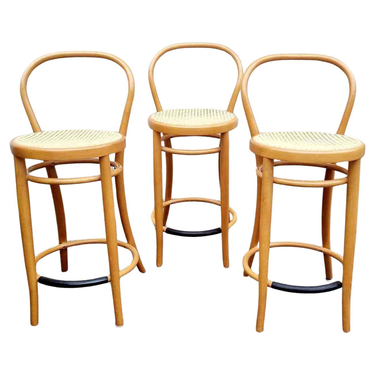 Mid Century Modern Bentwood Bar Stools, Thonet Style Chairs, Italy 80a For Sale