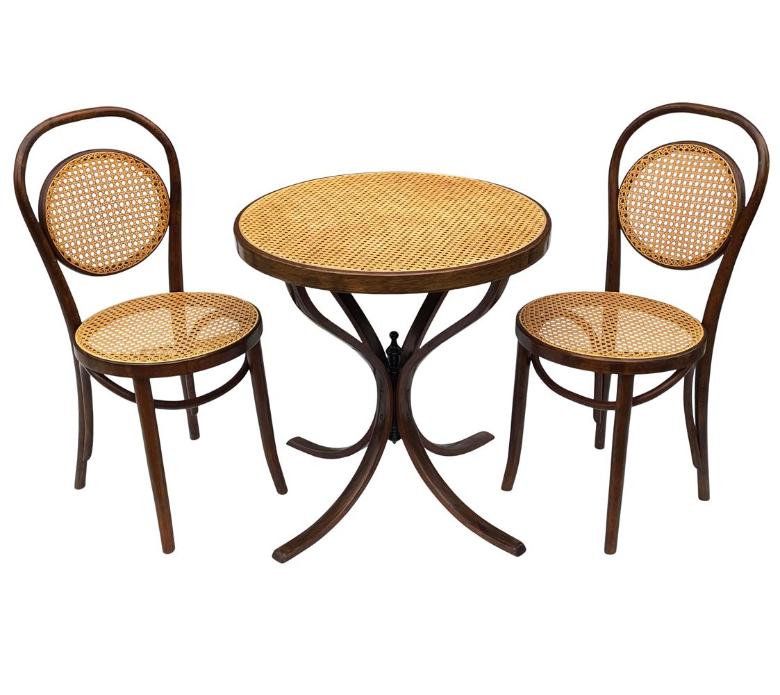 Mid-Century Modern Bentwood Cane Dining Chair & Table Set after Michael Thonet In Good Condition In Philadelphia, PA