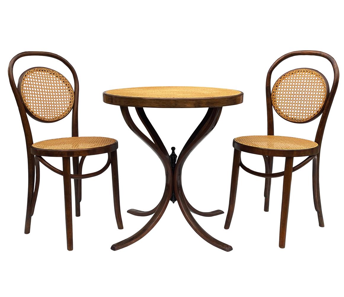 Mid-20th Century Mid-Century Modern Bentwood Cane Dining Chair & Table Set after Michael Thonet