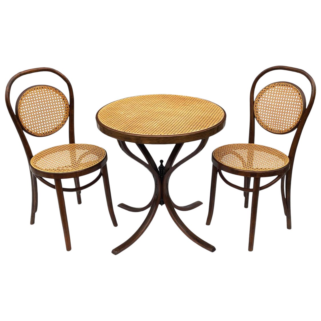 Mid-Century Modern Bentwood Cane Dining Chair 
Table Set after Michael Thonet