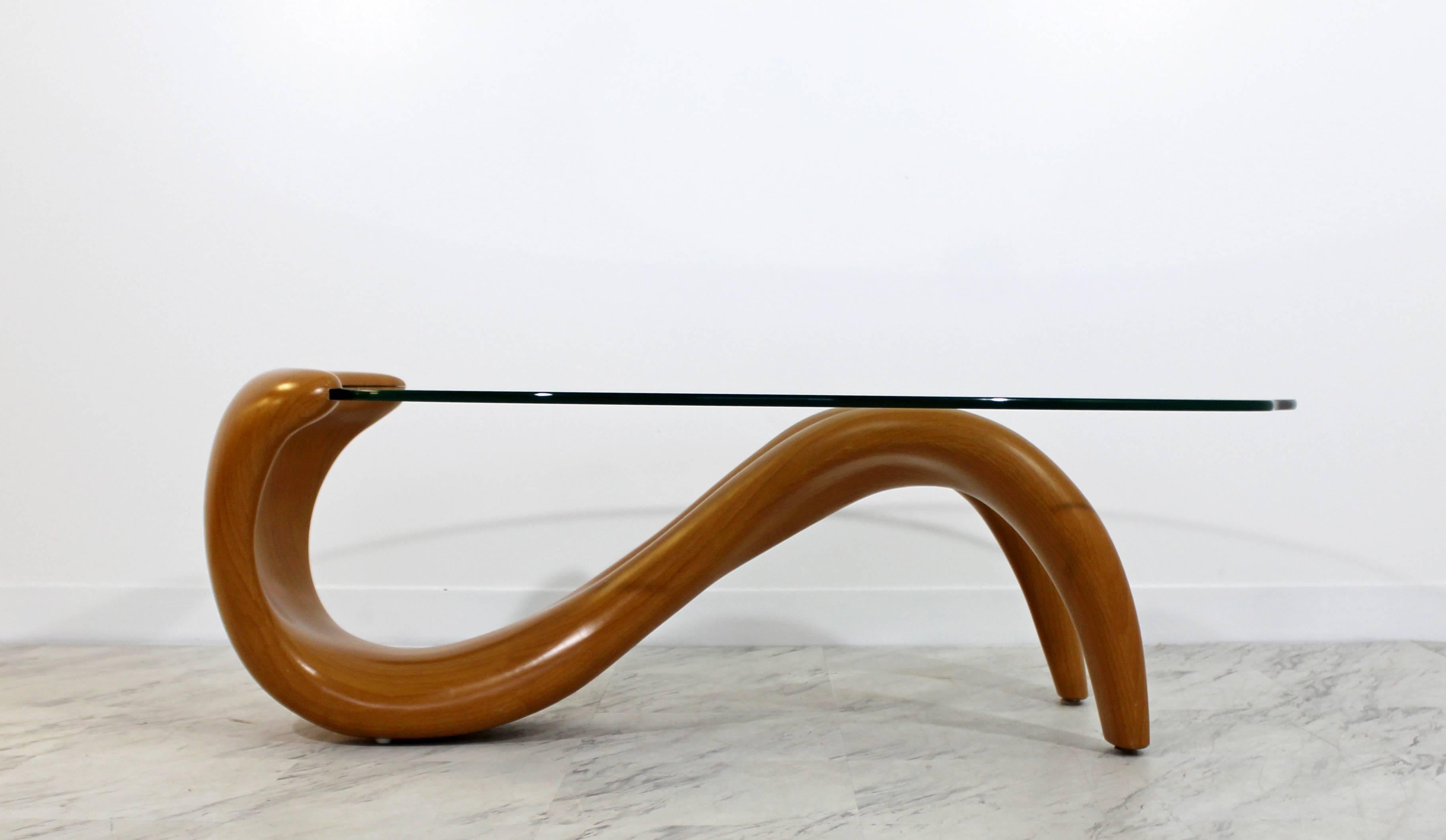 Mid-Century Modern Bentwood Glass Biomorphic Organic Shaped Coffee Table, 1970s In Good Condition In Keego Harbor, MI