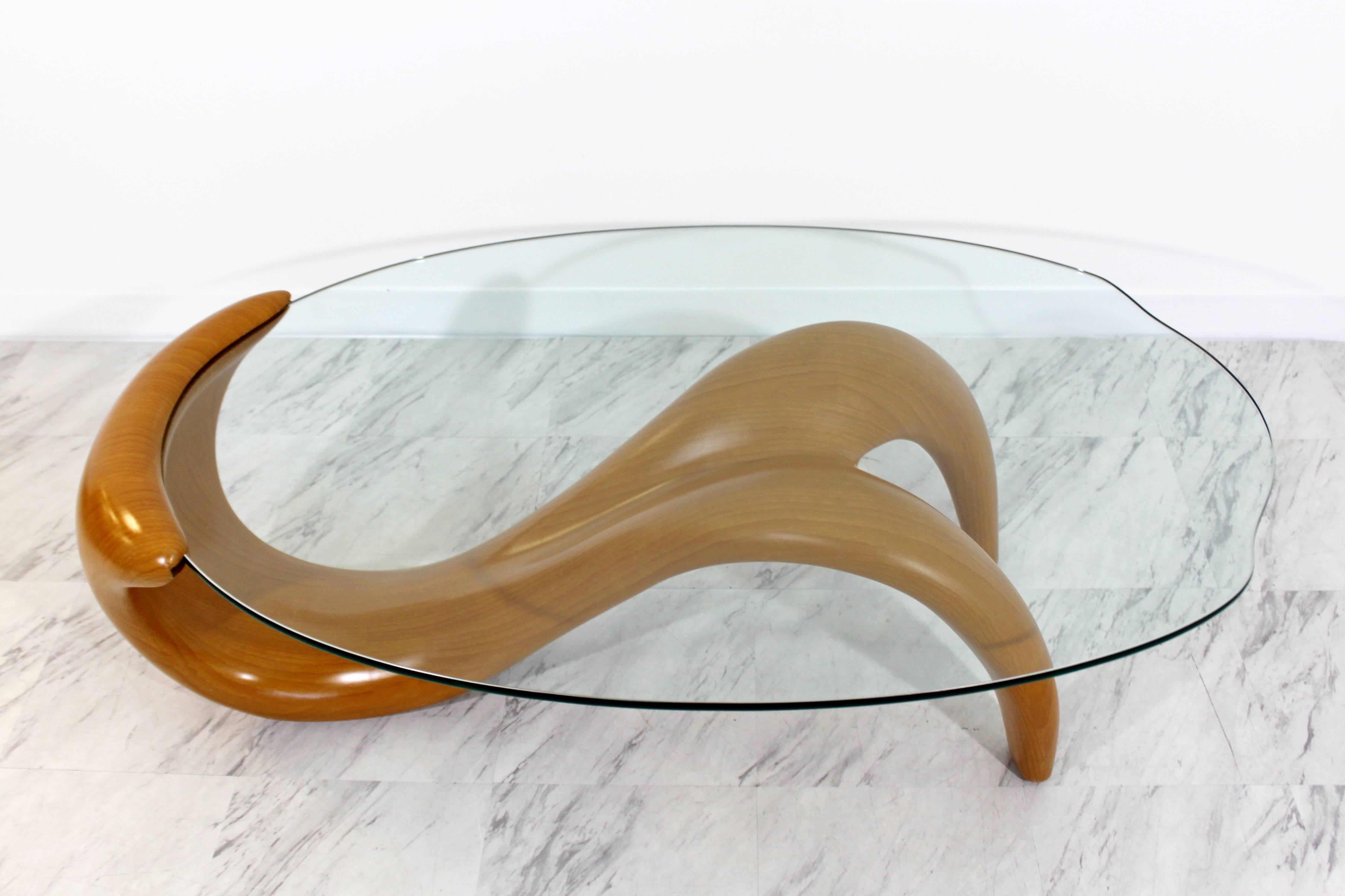 Late 20th Century Mid-Century Modern Bentwood Glass Biomorphic Organic Shaped Coffee Table, 1970s