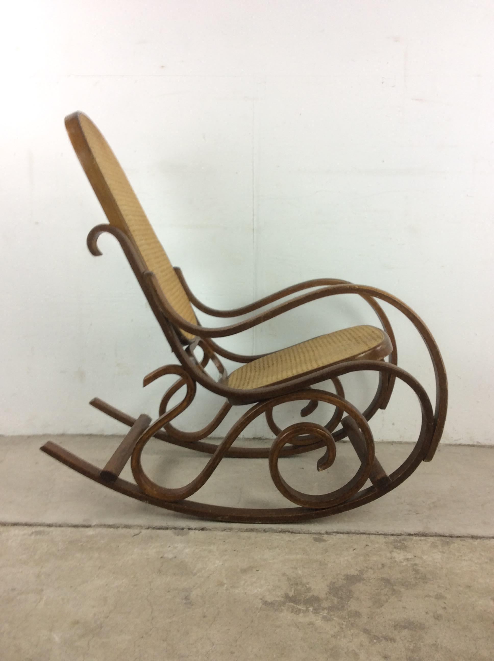 Mid Century Modern Bentwood Rocking Chair with Caning 2