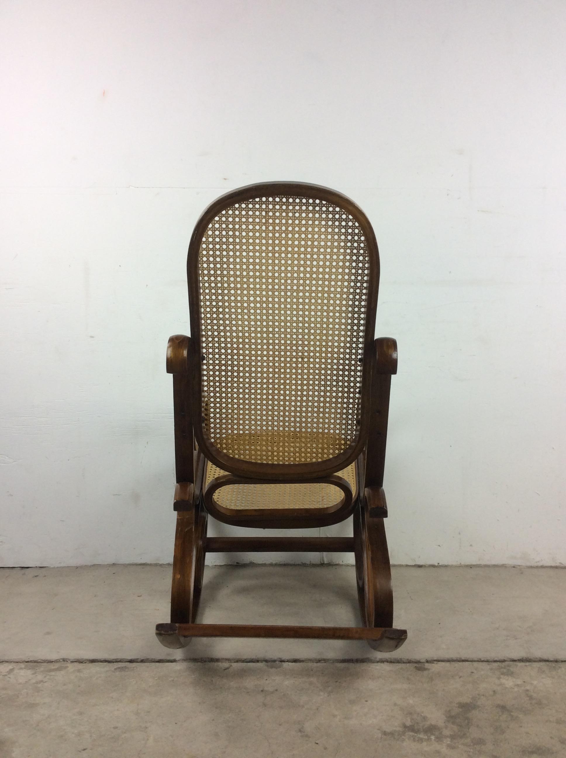 Mid Century Modern Bentwood Rocking Chair with Caning For Sale 8