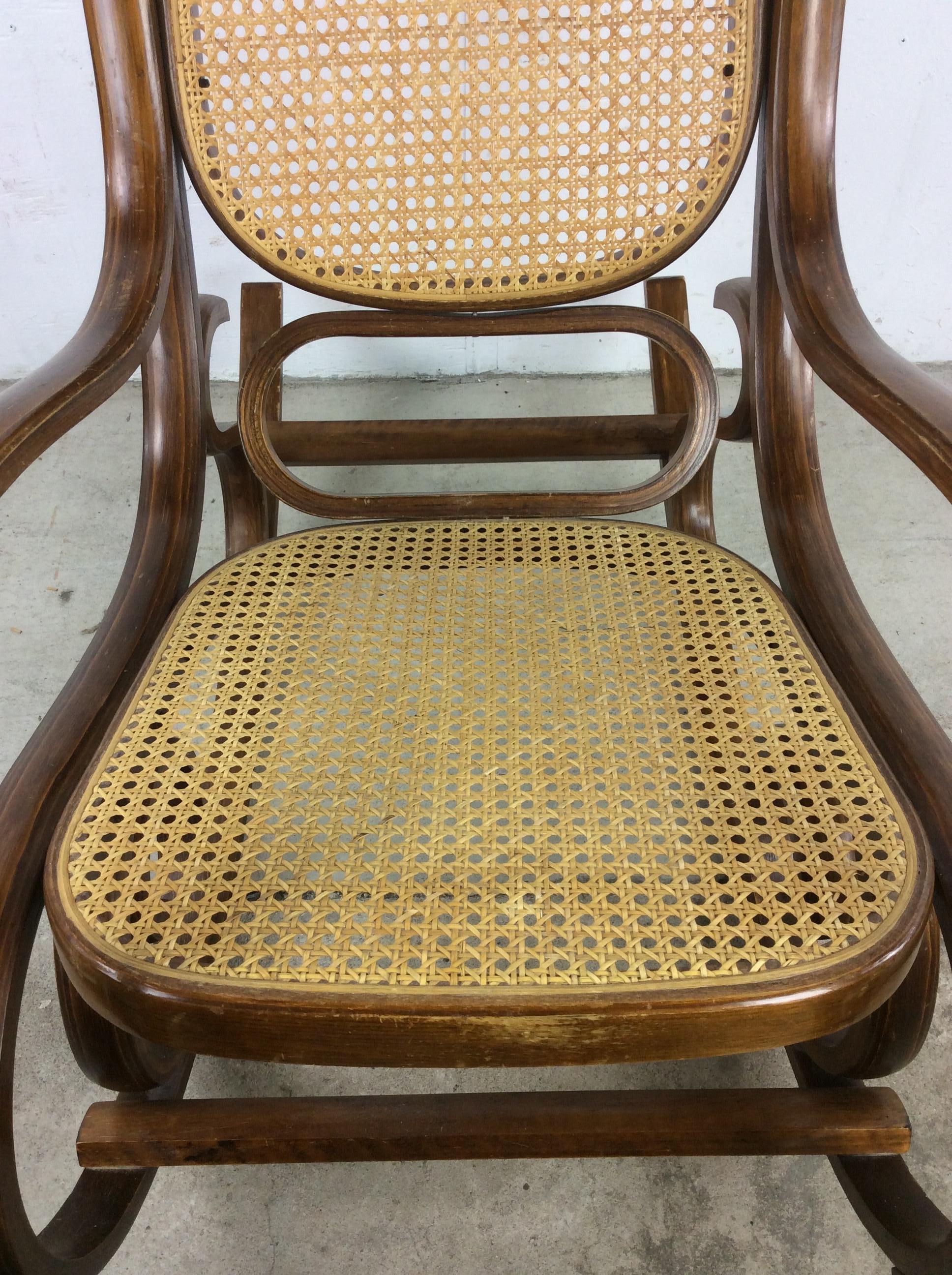 American Mid Century Modern Bentwood Rocking Chair with Caning For Sale
