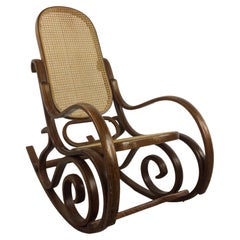 Retro Mid Century Modern Bentwood Rocking Chair with Caning