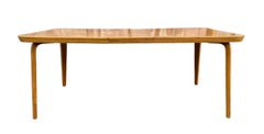 Mid-Century Modern Bentwood Rounded Corner Birch Blonde Dining Table with Leaf