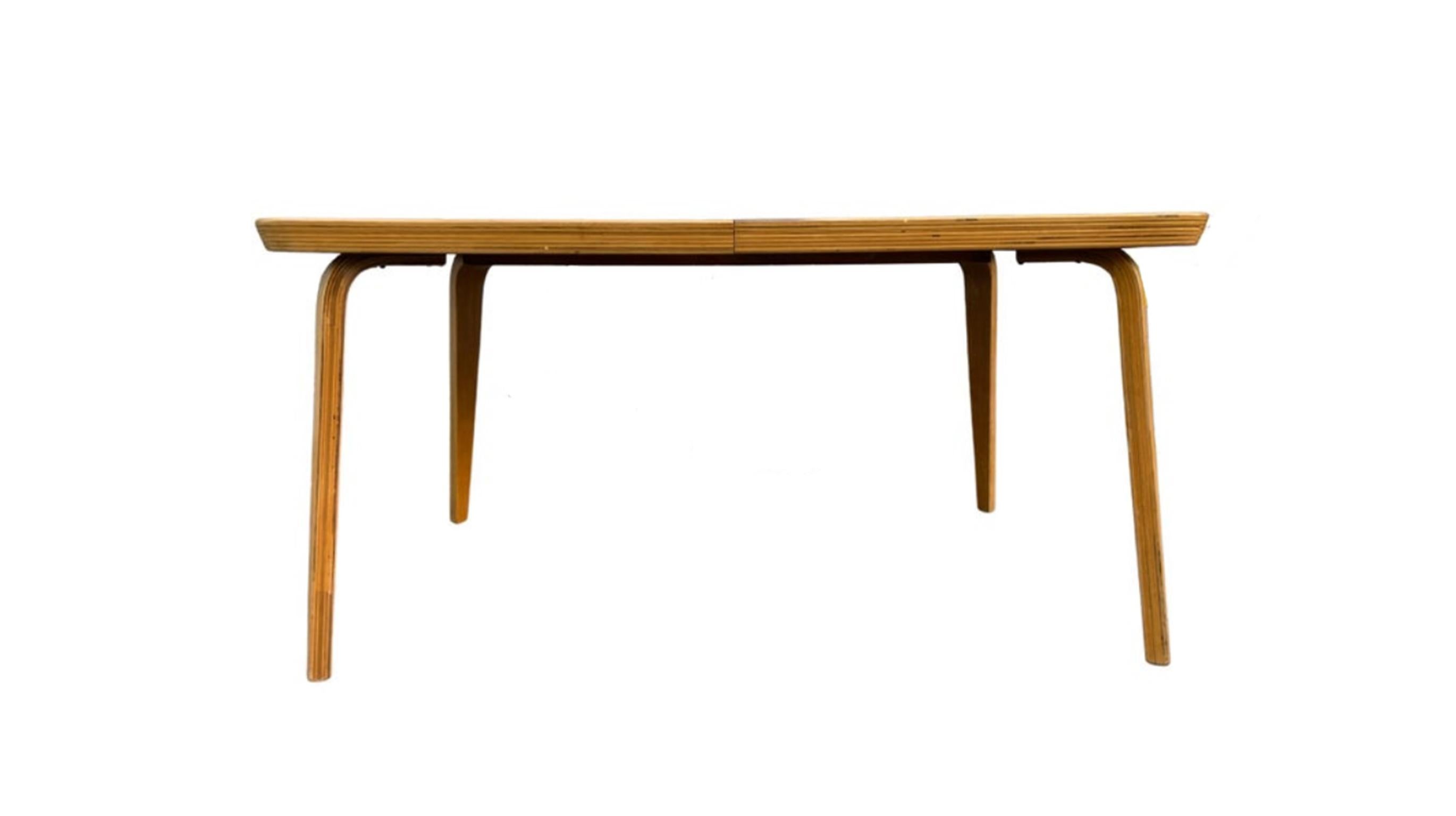 American Mid-Century Modern Bentwood Rounded Corner Birch Blonde Dining Table with Leaf