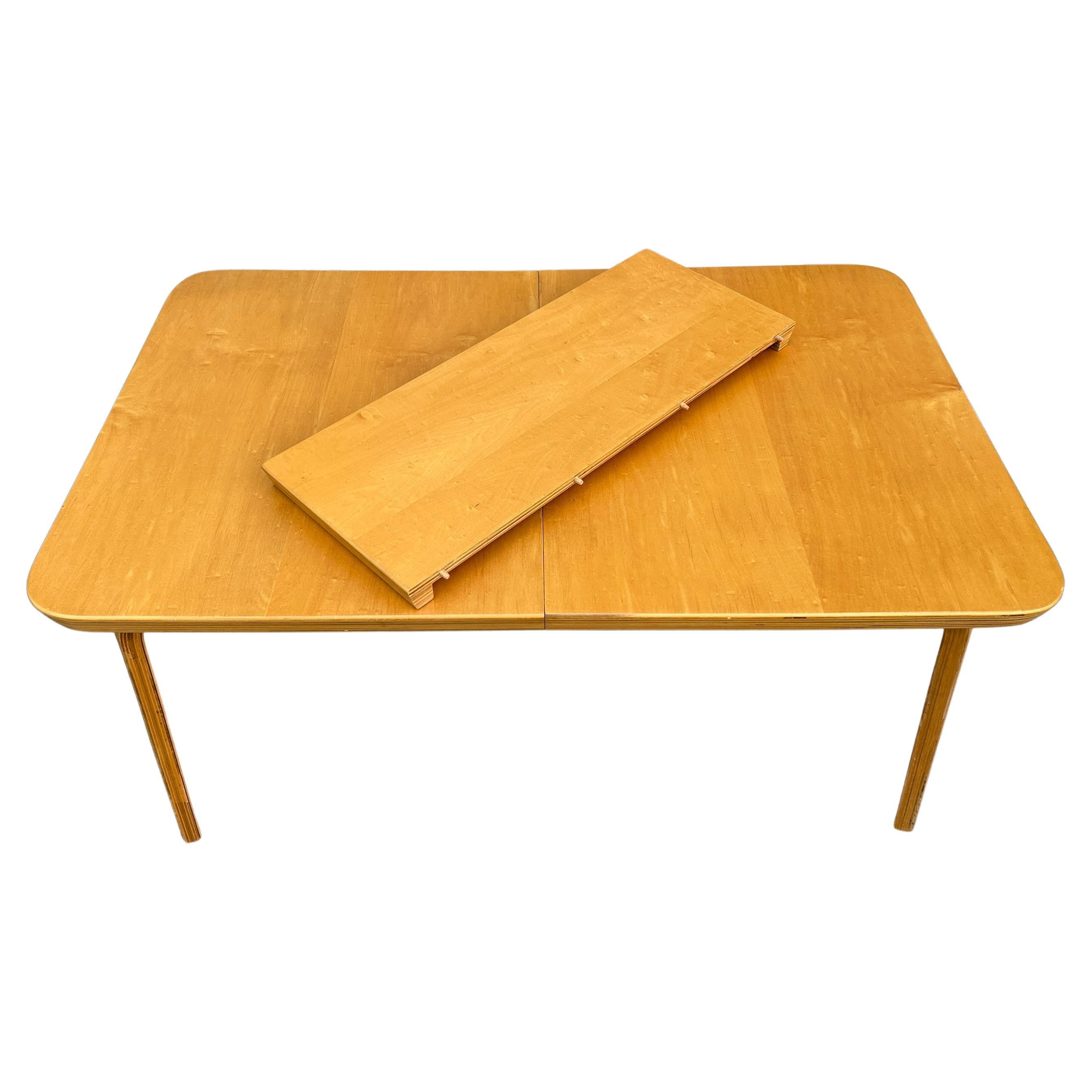 Mid-Century Modern Bentwood Rounded Corner Birch Blonde Dining Table with Leaf In Good Condition In BROOKLYN, NY