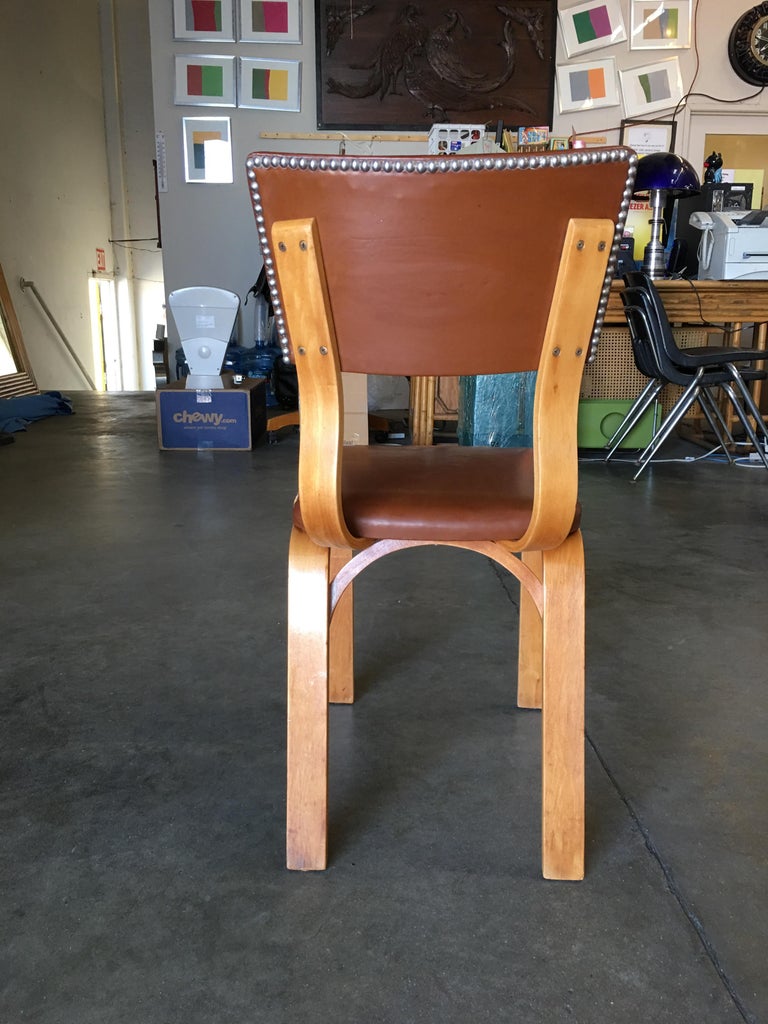 MidCentury Modern Bentwood Side Chair Pair with Nailhead Back by