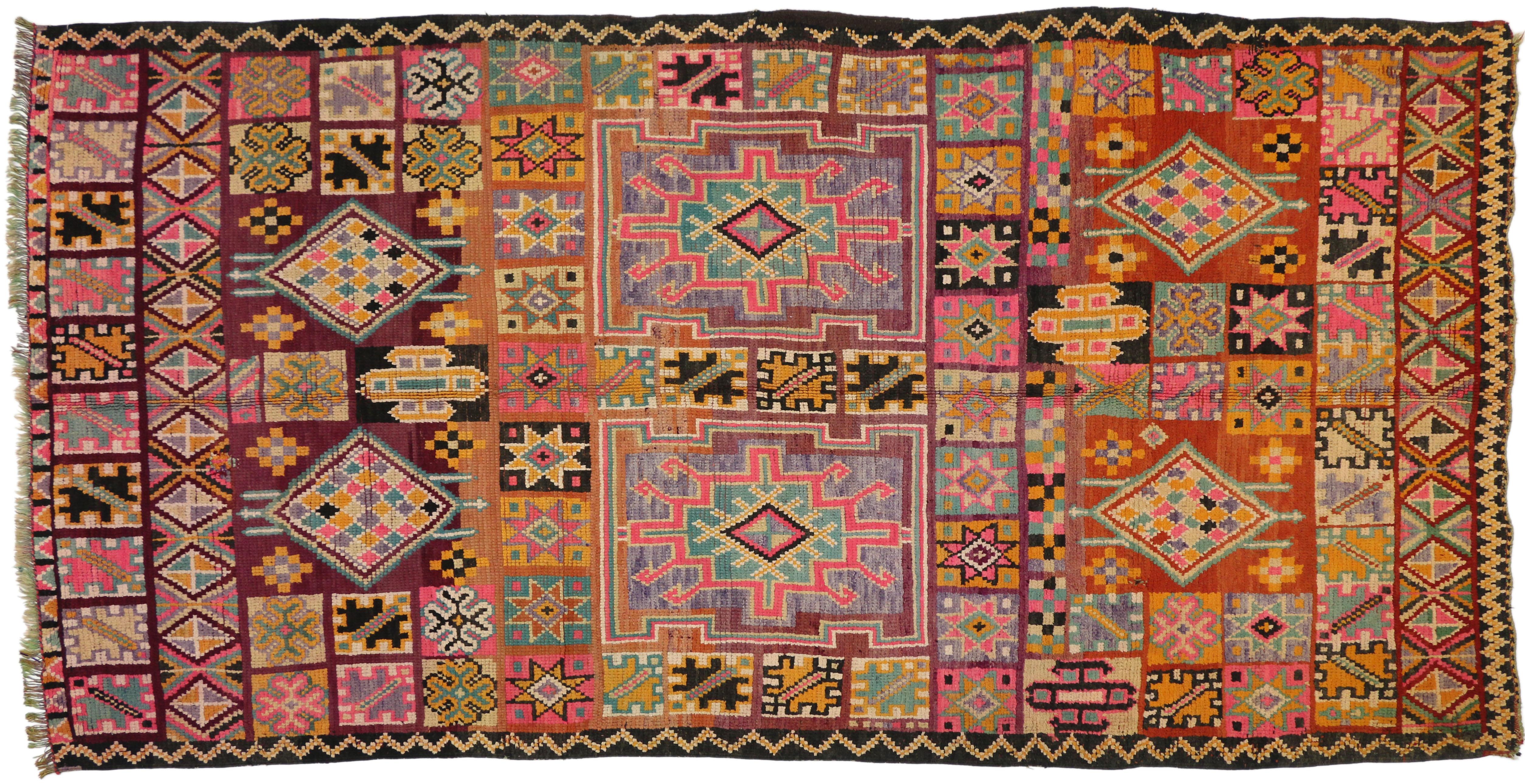 Wool Vintage Berber Moroccan Boujad Rug with Bohemian Postmodern Style