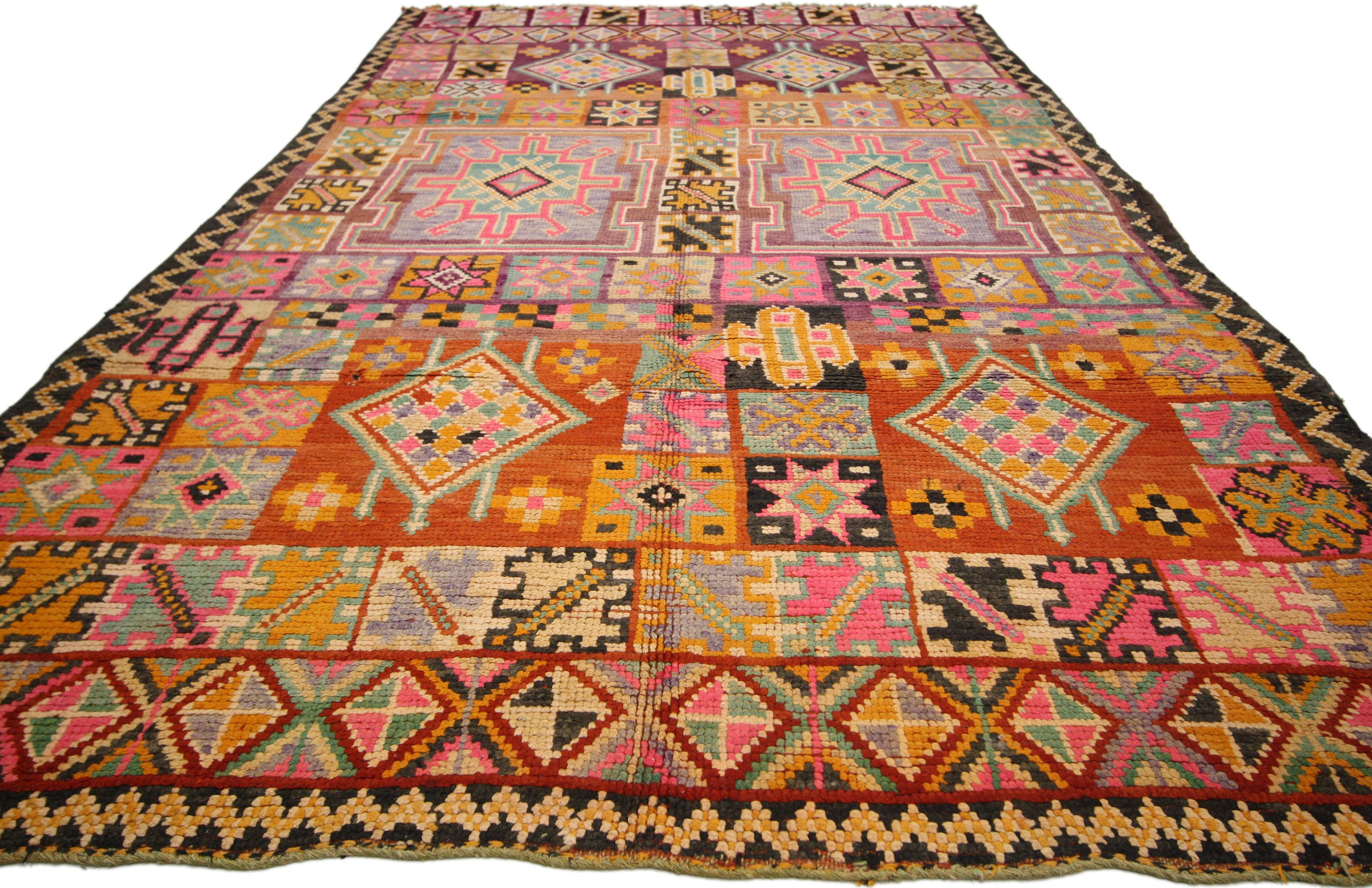 Hand-Knotted Vintage Berber Moroccan Boujad Rug with Bohemian Postmodern Style