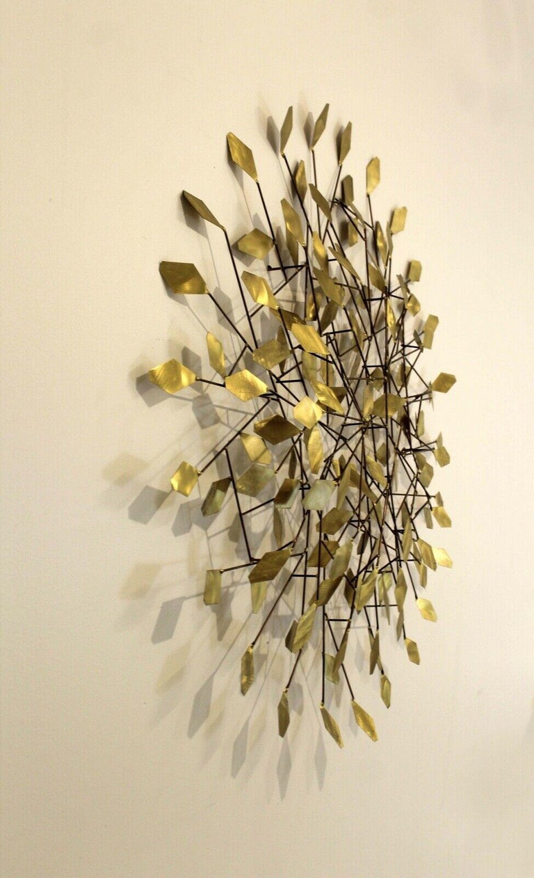 Mid Century Modern Bergazzi Brass Wall Abstract Sculpture For Sale at