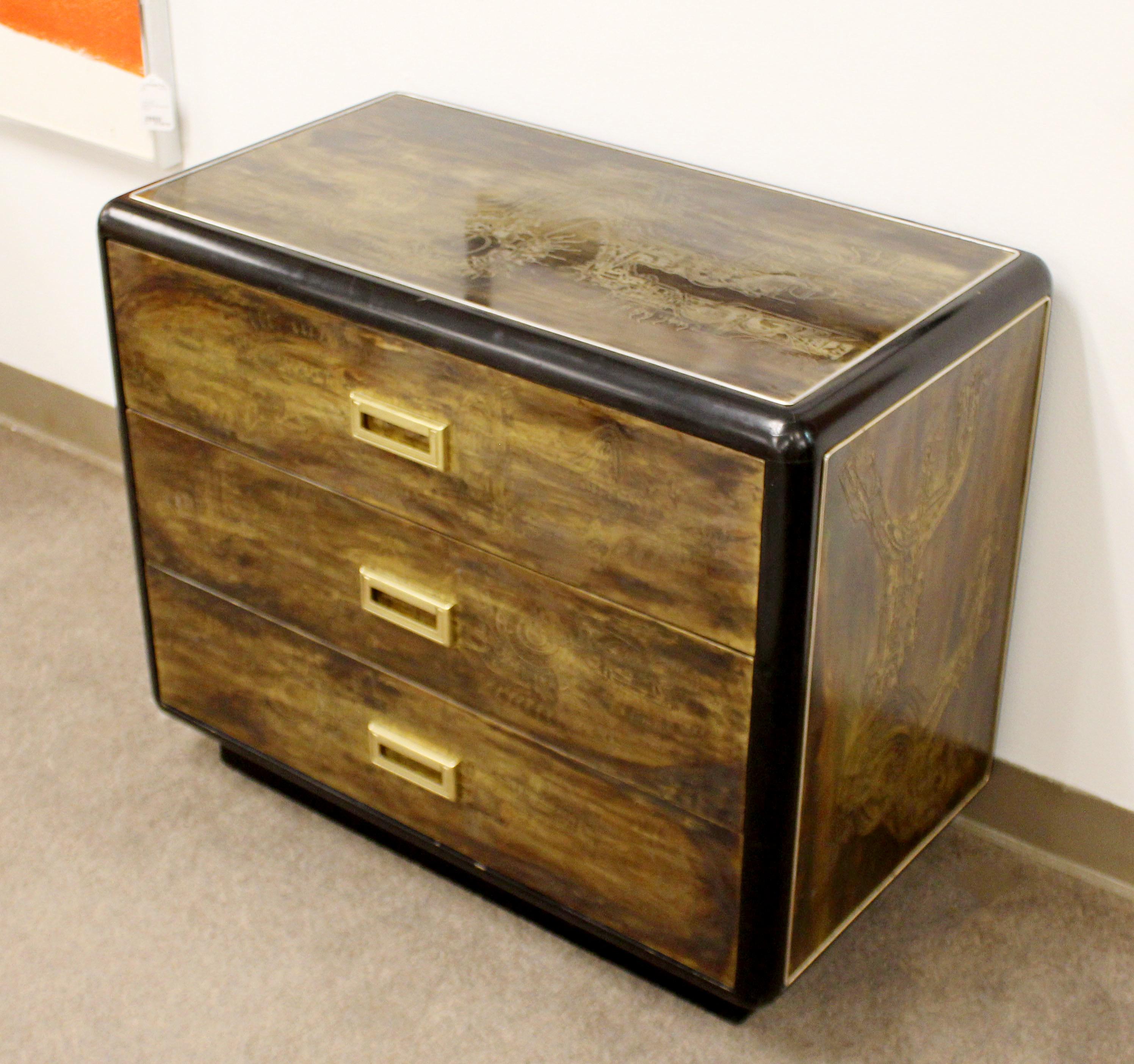 Mid-Century Modern Bernard Rohne Mastercraft Acid Etched Cabinet Chest, 1970s In Good Condition In Keego Harbor, MI