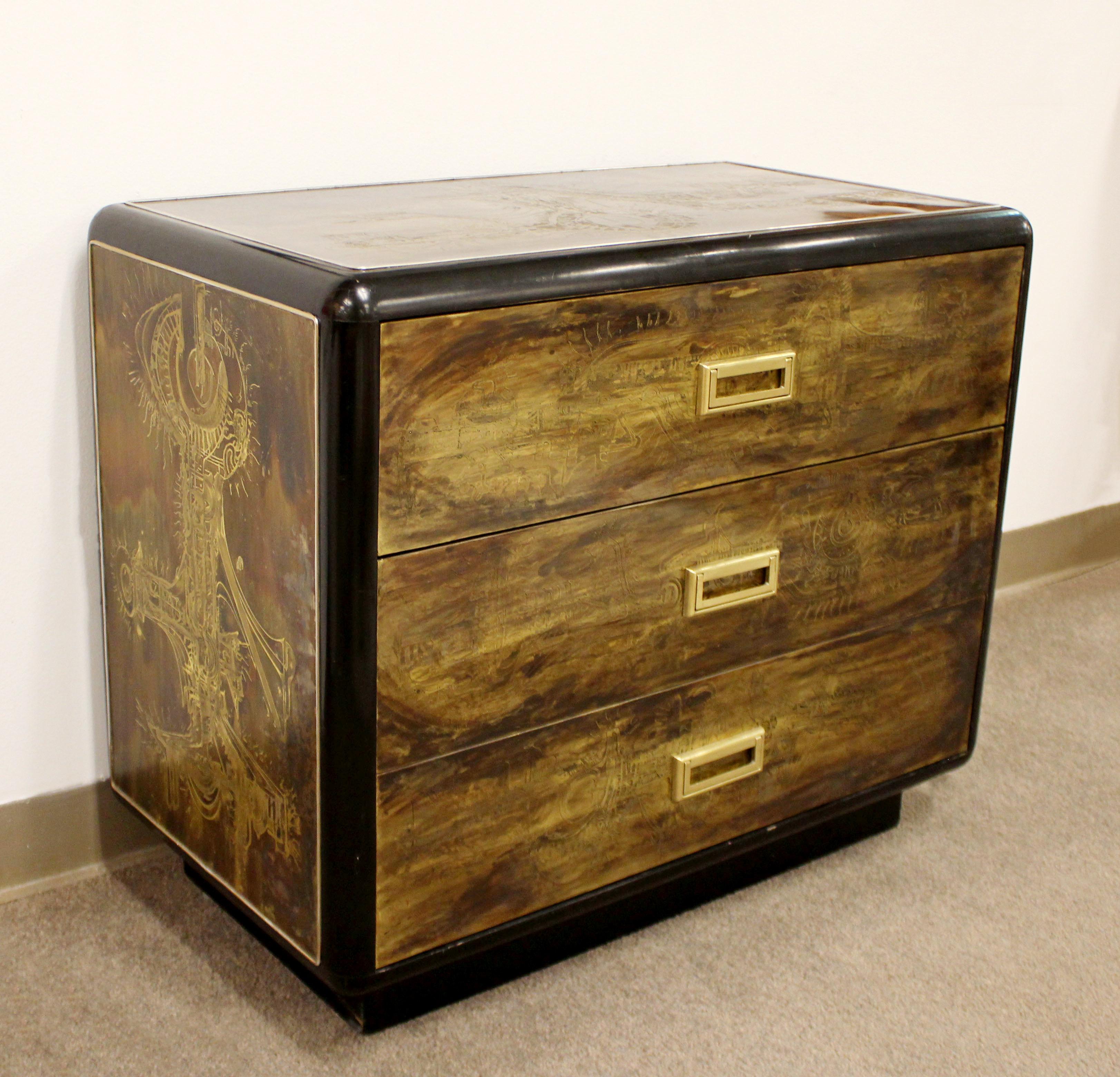 Late 20th Century Mid-Century Modern Bernard Rohne Mastercraft Acid Etched Cabinet Chest, 1970s