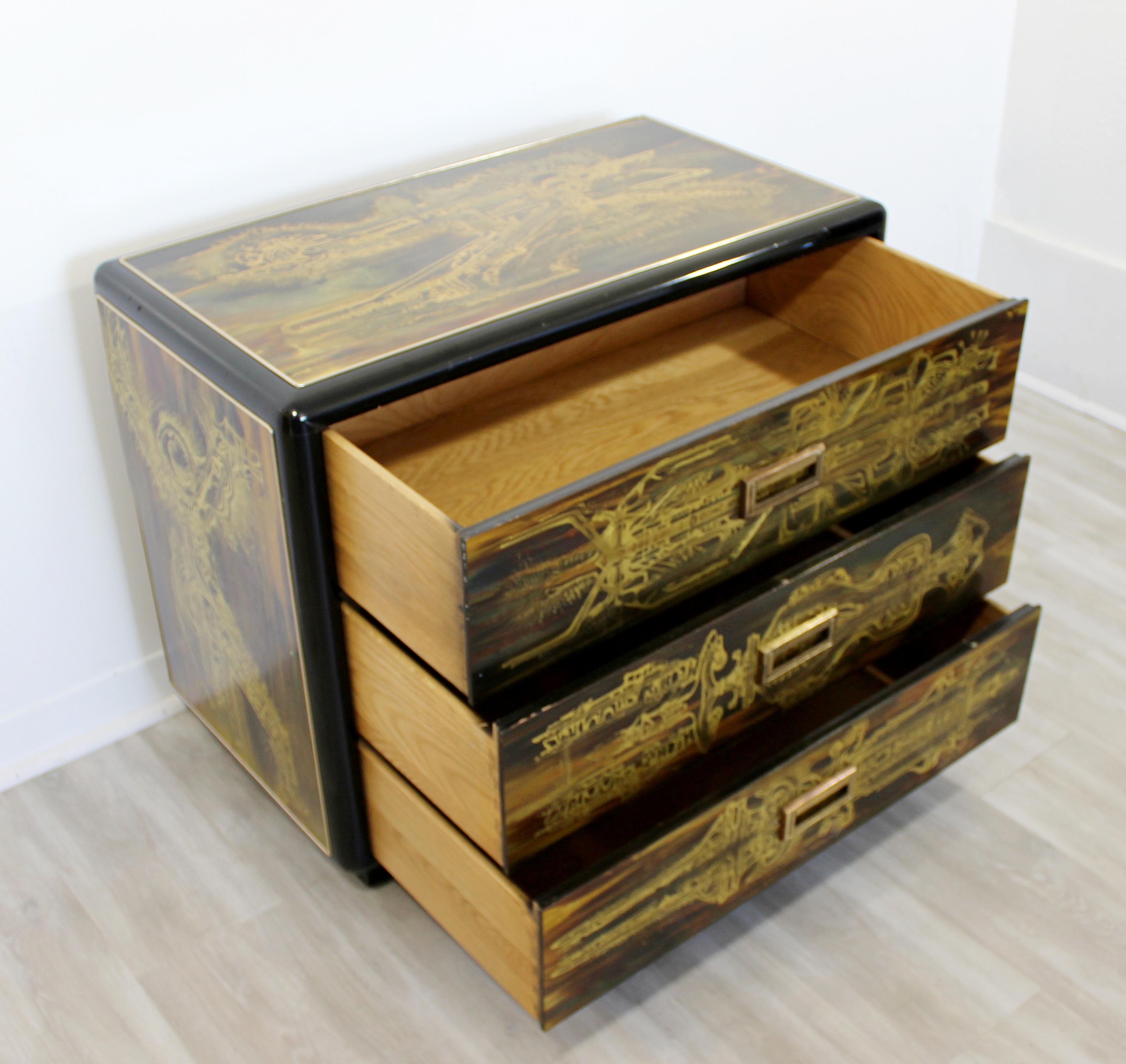 Wood Mid-Century Modern Bernard Rohne Mastercraft Acid Etched Cabinet Chest, 1970s