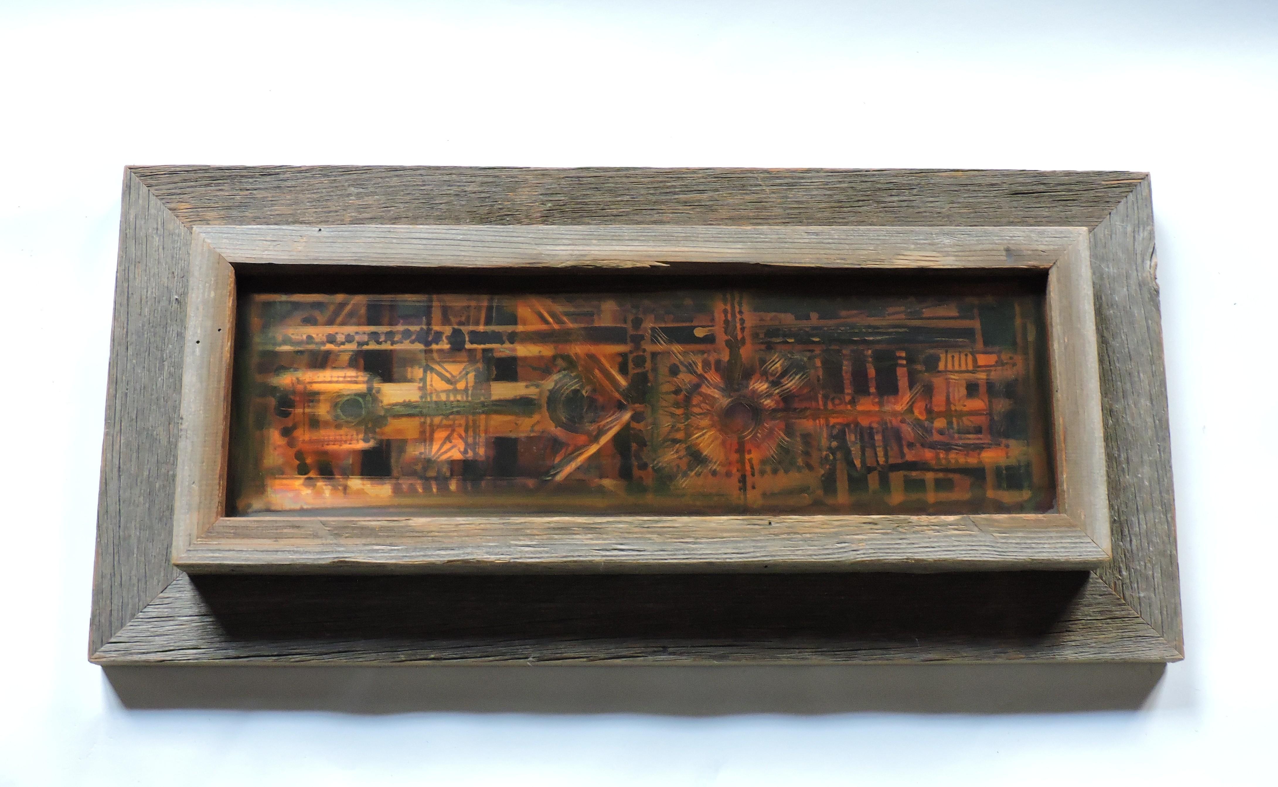 Late 20th Century Mid Century Modern Bernhard Rohne Acid Etched Brass Art Work, Framed For Sale