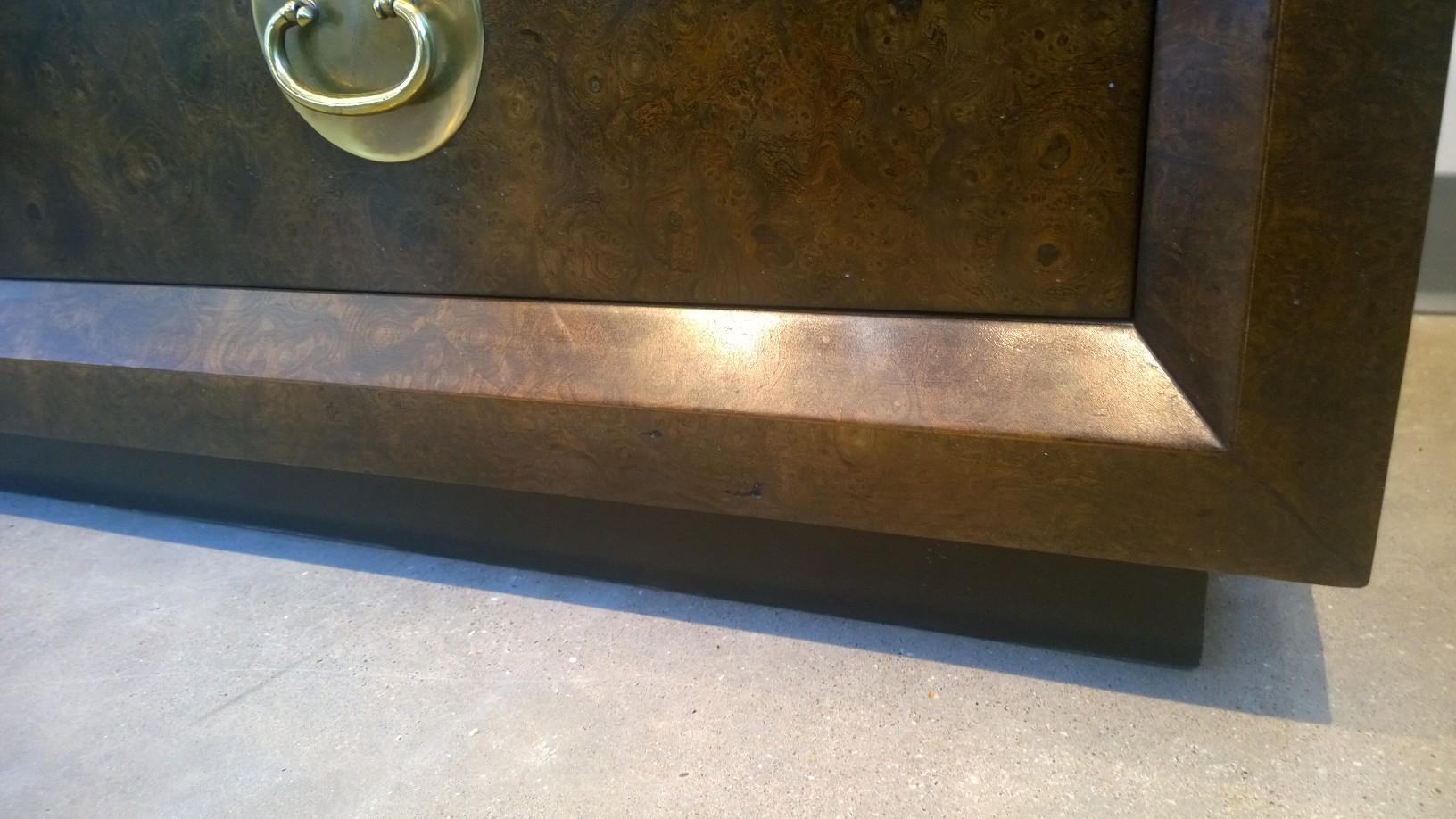 Bernhard Rohne Burl Wood, Brass Hardware with Etched Brass Dresser / Sideboard For Sale 5