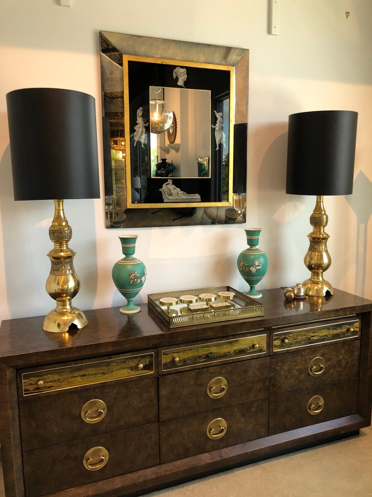 Mid-Century Modern Bernhard Rohne Mastercraft Sideboard of Burl Wood and Brass For Sale at 1stdibs