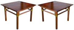 Mid-Century Modern Bert England Low Profile Rosewood & Brass Side Tables - Pair