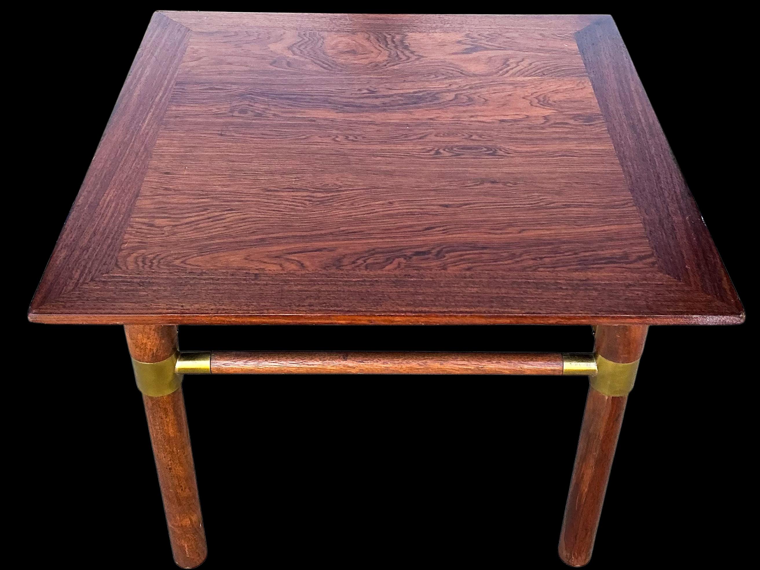 American Mid-Century Modern Bert England Low Profile Rosewood & Brass Side Tables - Pair For Sale