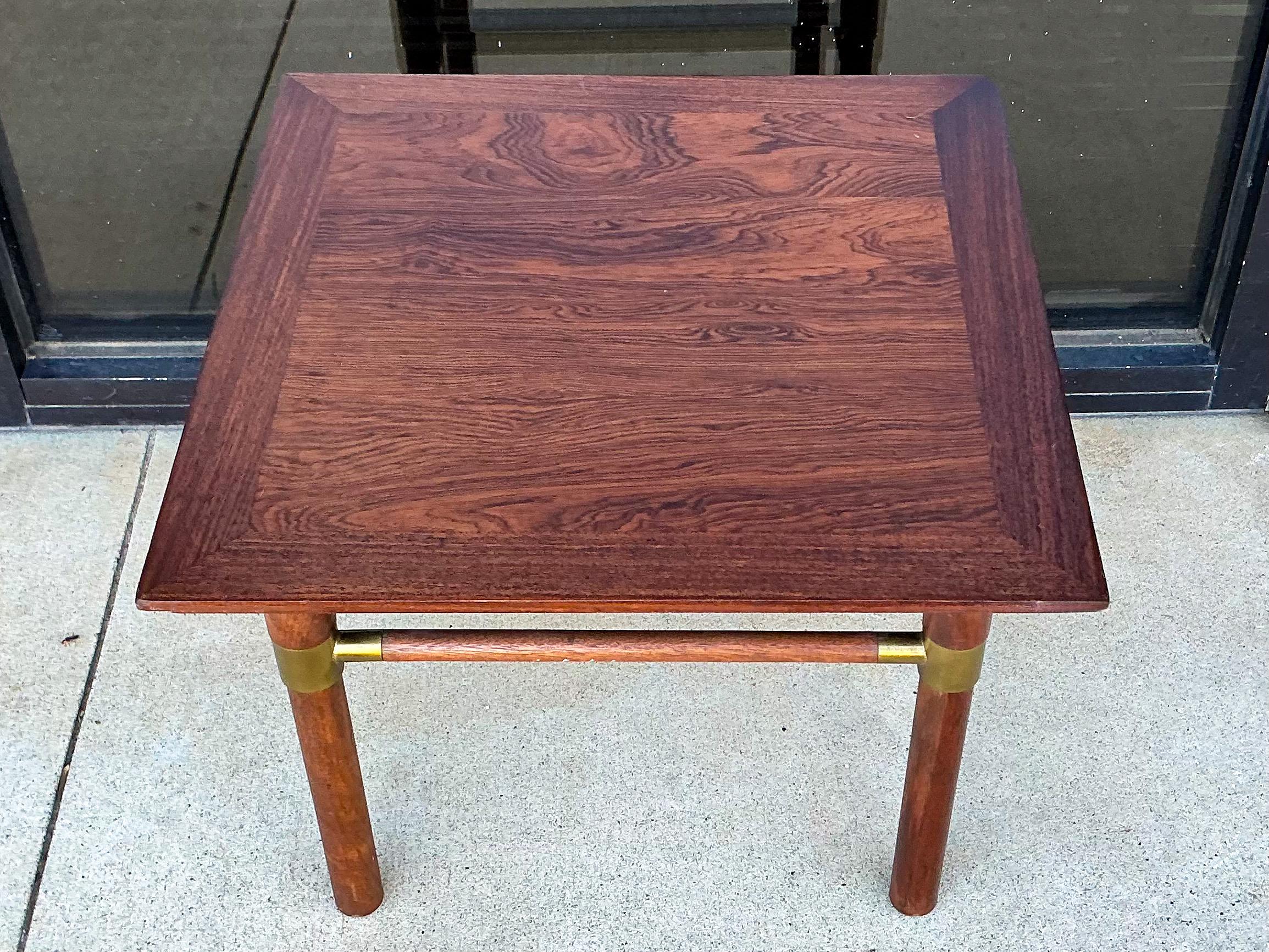 20th Century Mid-Century Modern Bert England Low Profile Rosewood & Brass Side Tables - Pair For Sale