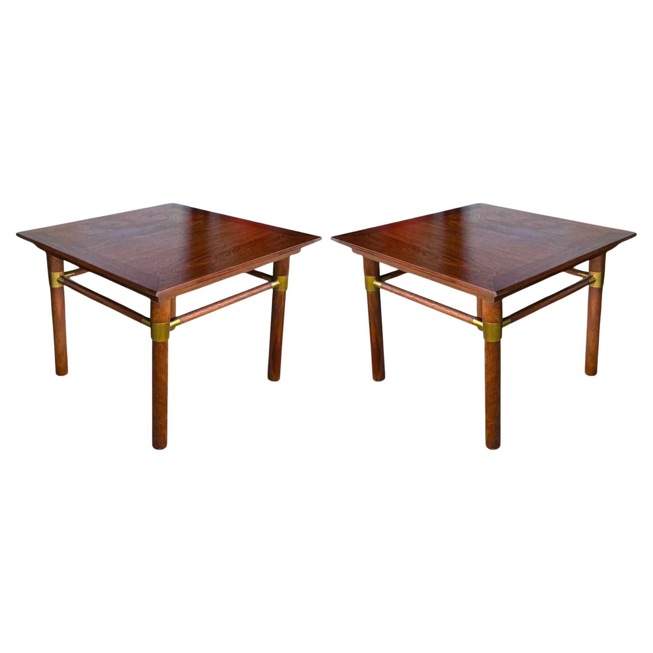 Mid-Century Modern Bert England Low Profile Rosewood & Brass Side Tables - Pair For Sale