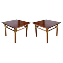 Mid-Century Modern Bert England Low Profile Rosewood & Brass Side Tables - Pair