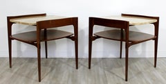 Mid-Century Modern Bertha Schaeffer Pair of Walnut Travertine Side Tables, Italy