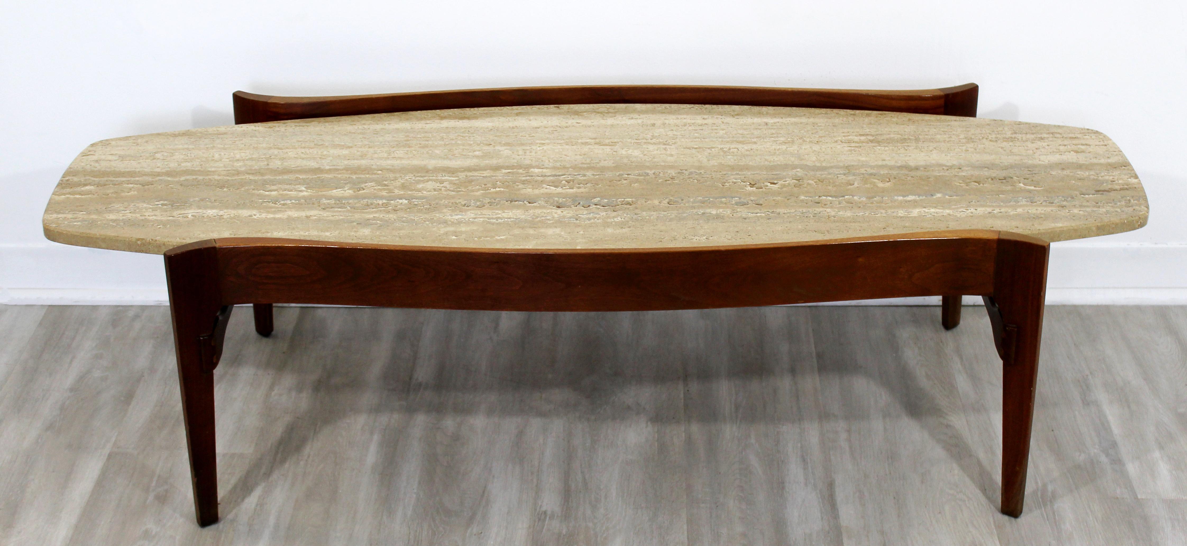 Mid-Century Modern Bertha Schaeffer Table Set Walnut Travertine Coffee Pair Side 5