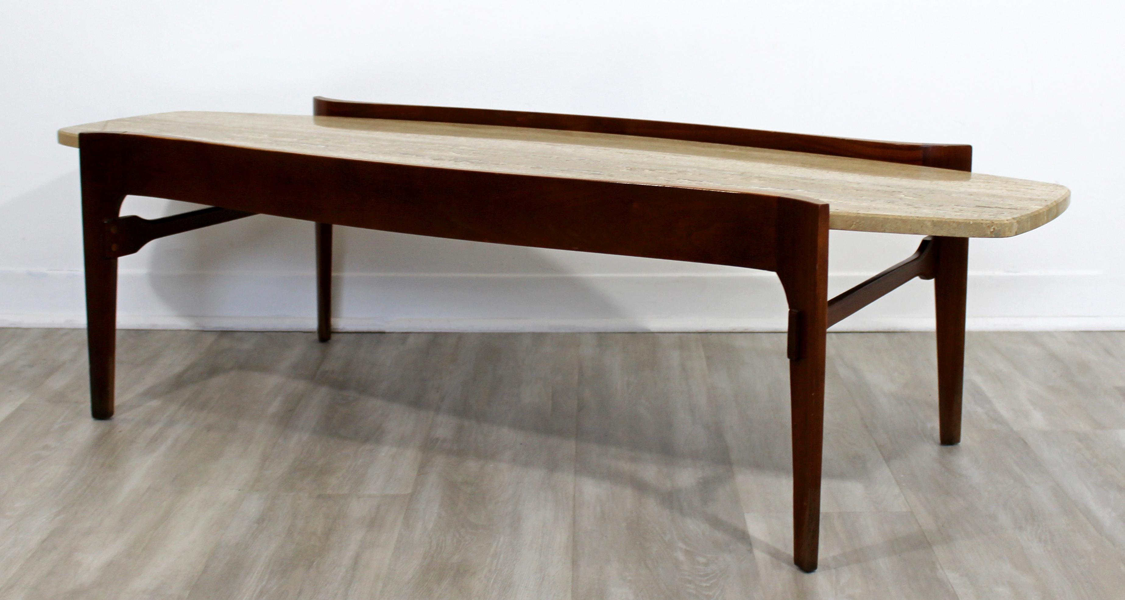 Mid-Century Modern Bertha Schaeffer Table Set Walnut Travertine Coffee Pair Side 6